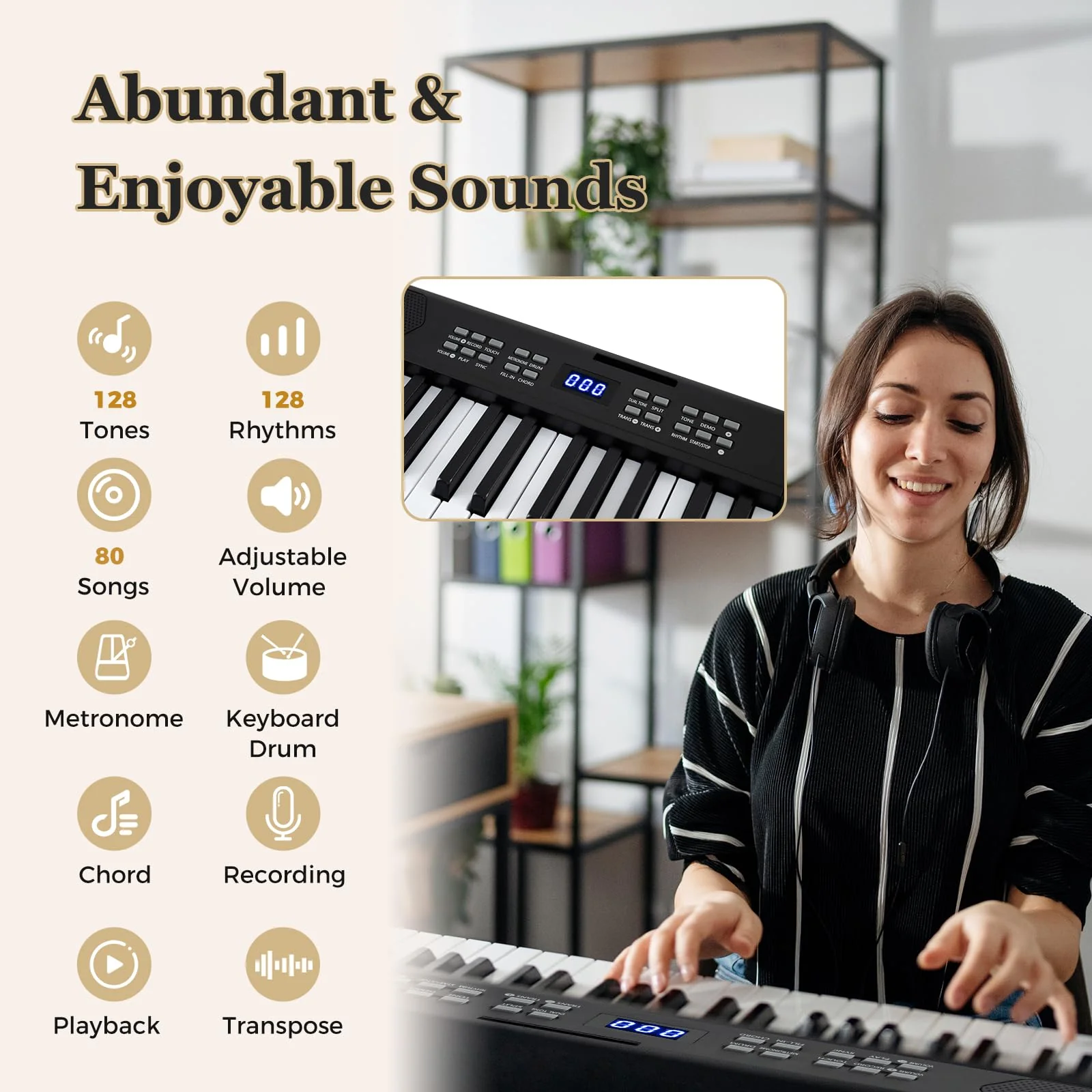 61-Key Foldable Piano Keyboard, Full-size Electronic Keyboard w/MIDI & Split Function - Image 5