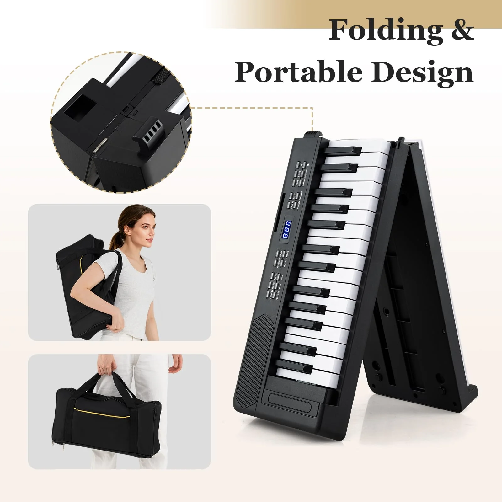 61-Key Foldable Piano Keyboard, Full-size Electronic Keyboard w/MIDI & Split Function - Image 6