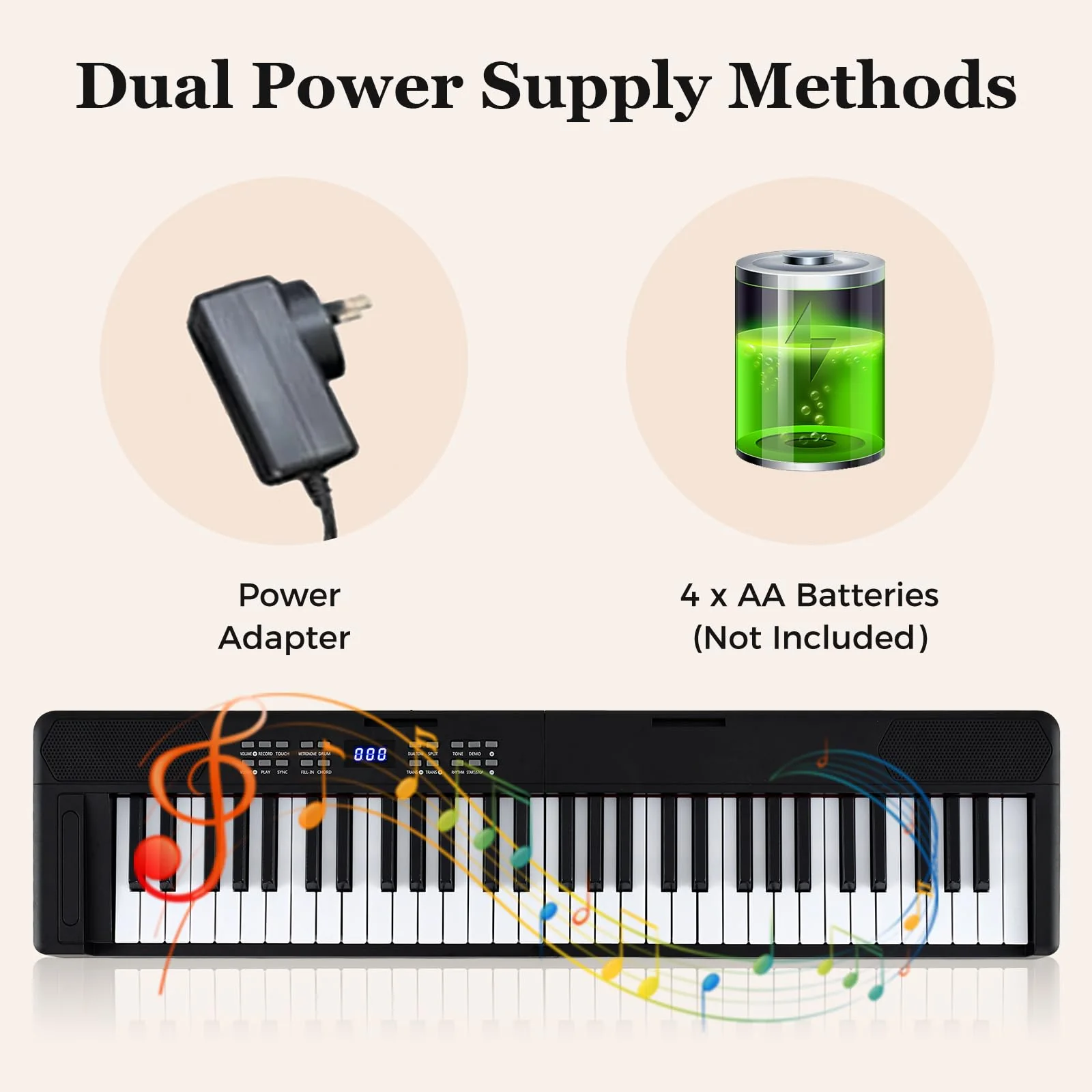 61-Key Foldable Piano Keyboard, Full-size Electronic Keyboard w/MIDI & Split Function - Image 8
