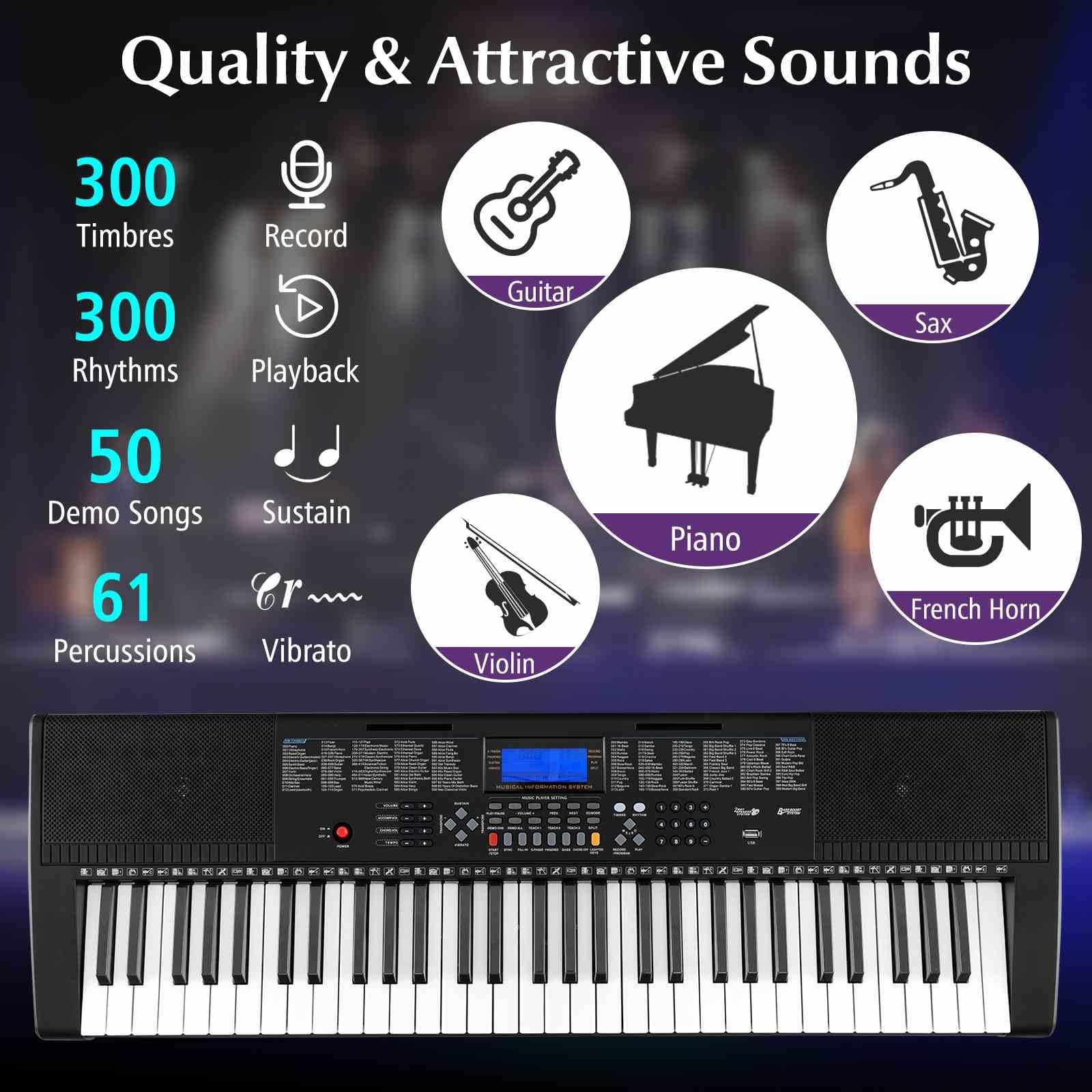 61-Key Portable Electronic Keyboard Piano with Stand and Stool - Image 2
