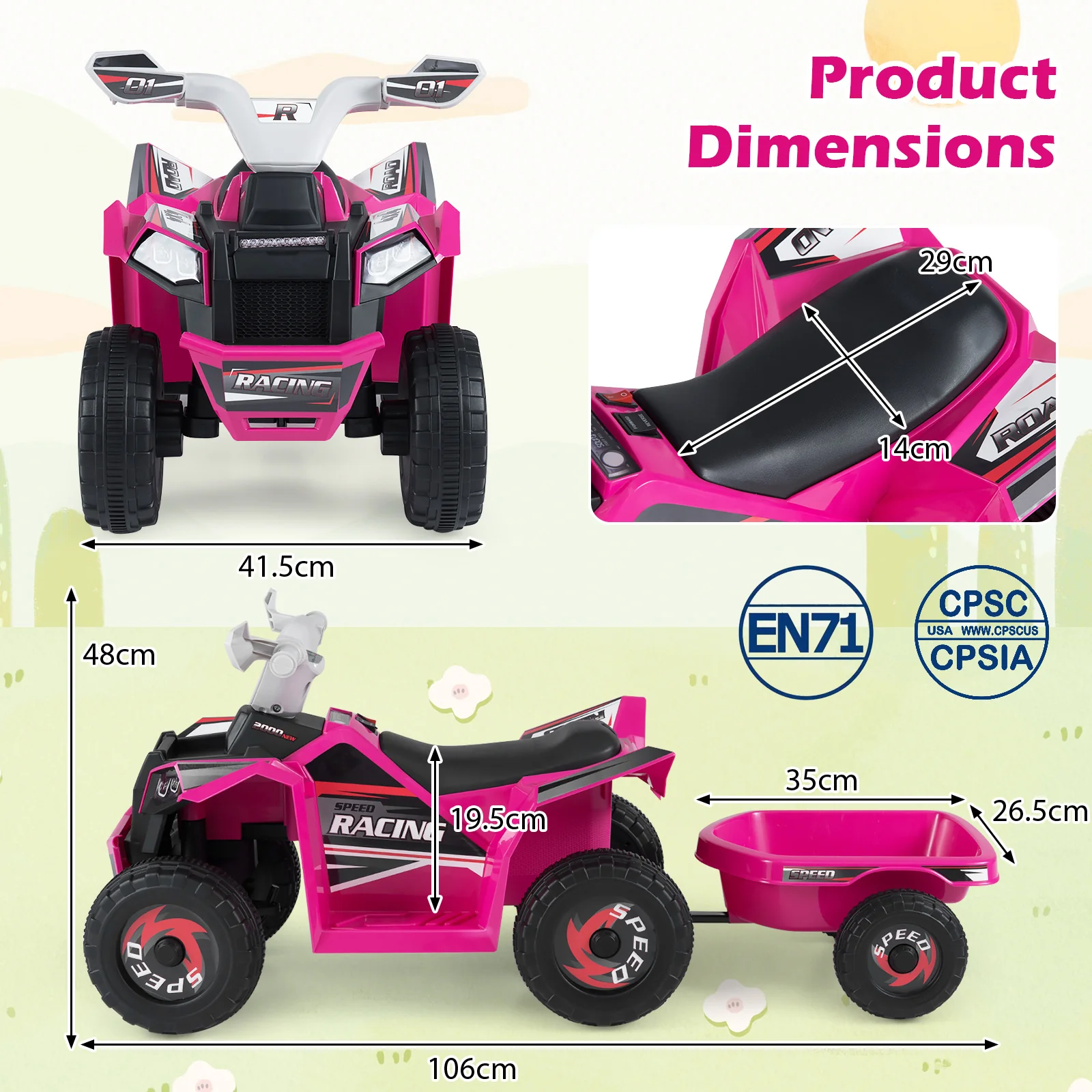 6V Kids Electric ATV Car with Removable Back Trailer - Image 3