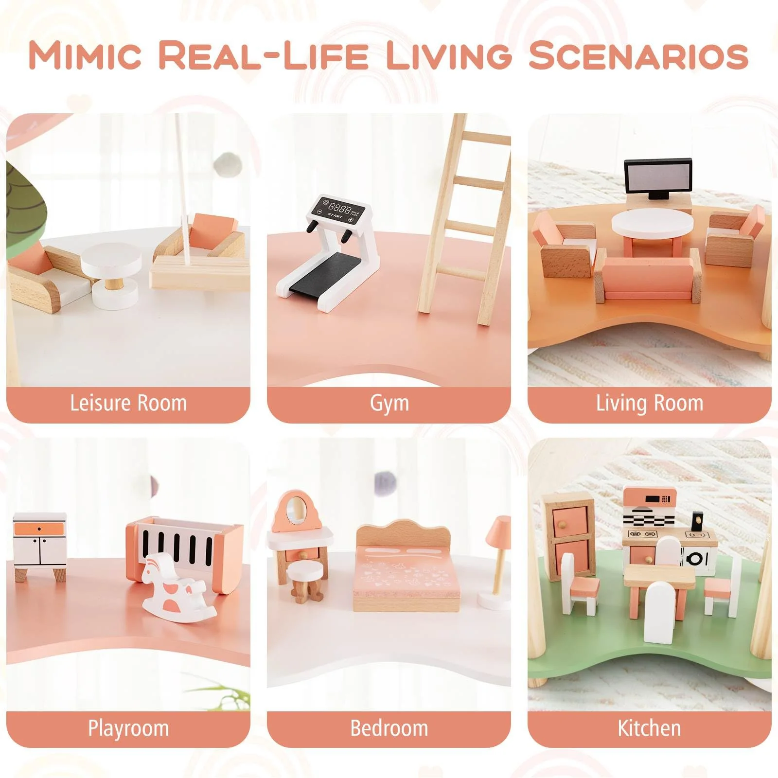 7-Room 3-Tier Doll House w/32PCS Realistic Furniture Accessories - Image 4