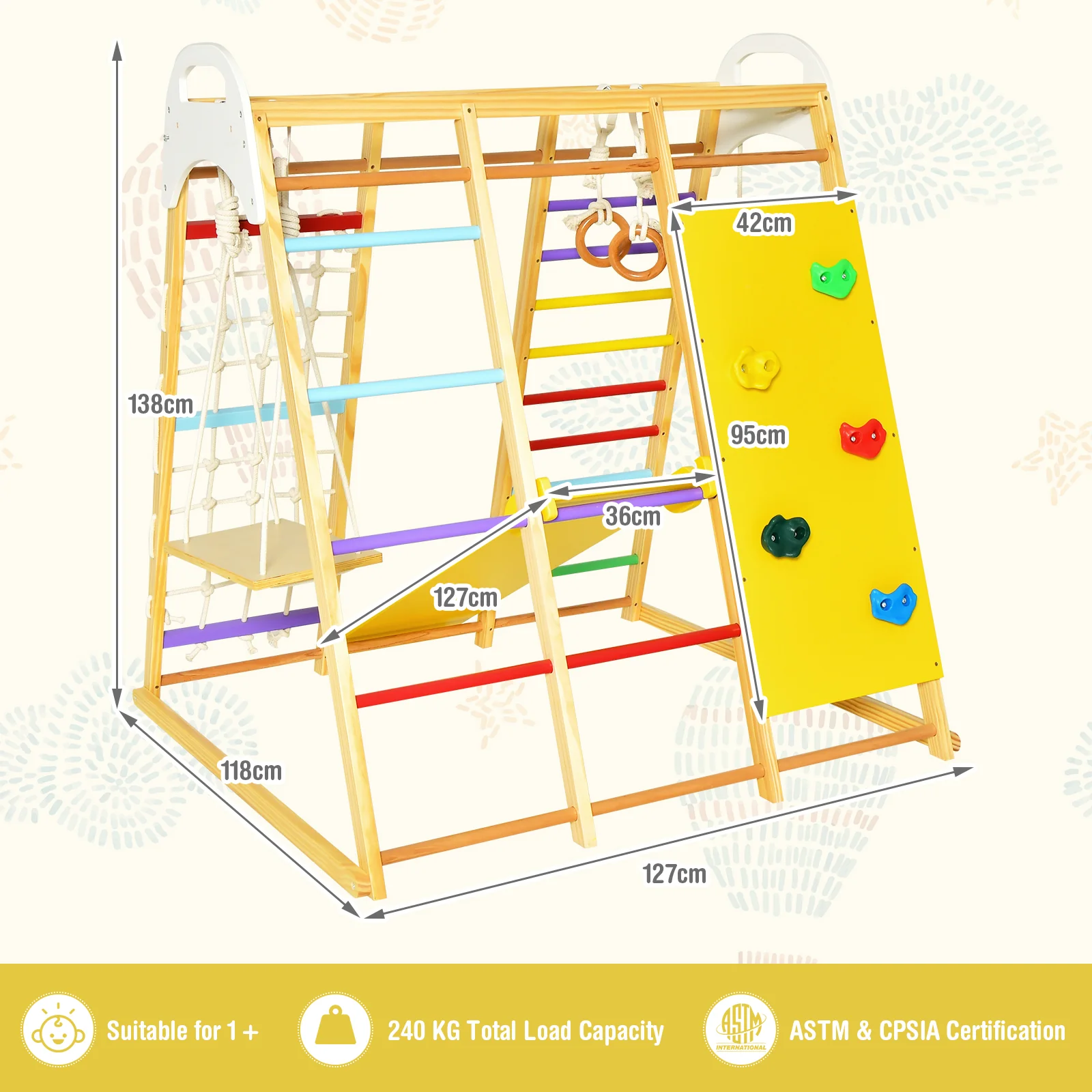 8-in-1 Jungle Gym Playset, Wooden Climber Play Set w/ Monkey Bars - Image 8