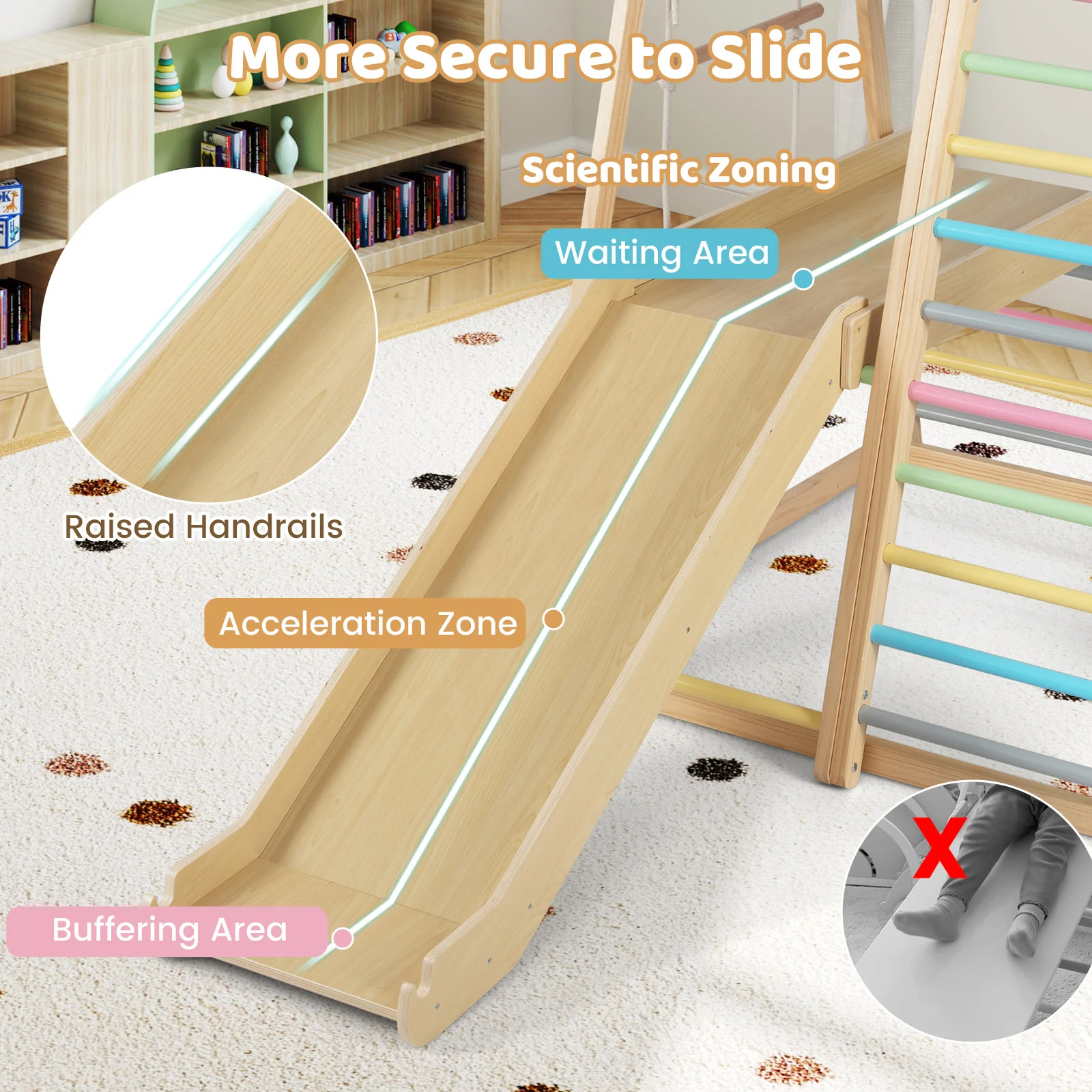 8-in-1 Jungle Gym, Wooden Montessori Climber Playset with Slide - Image 6