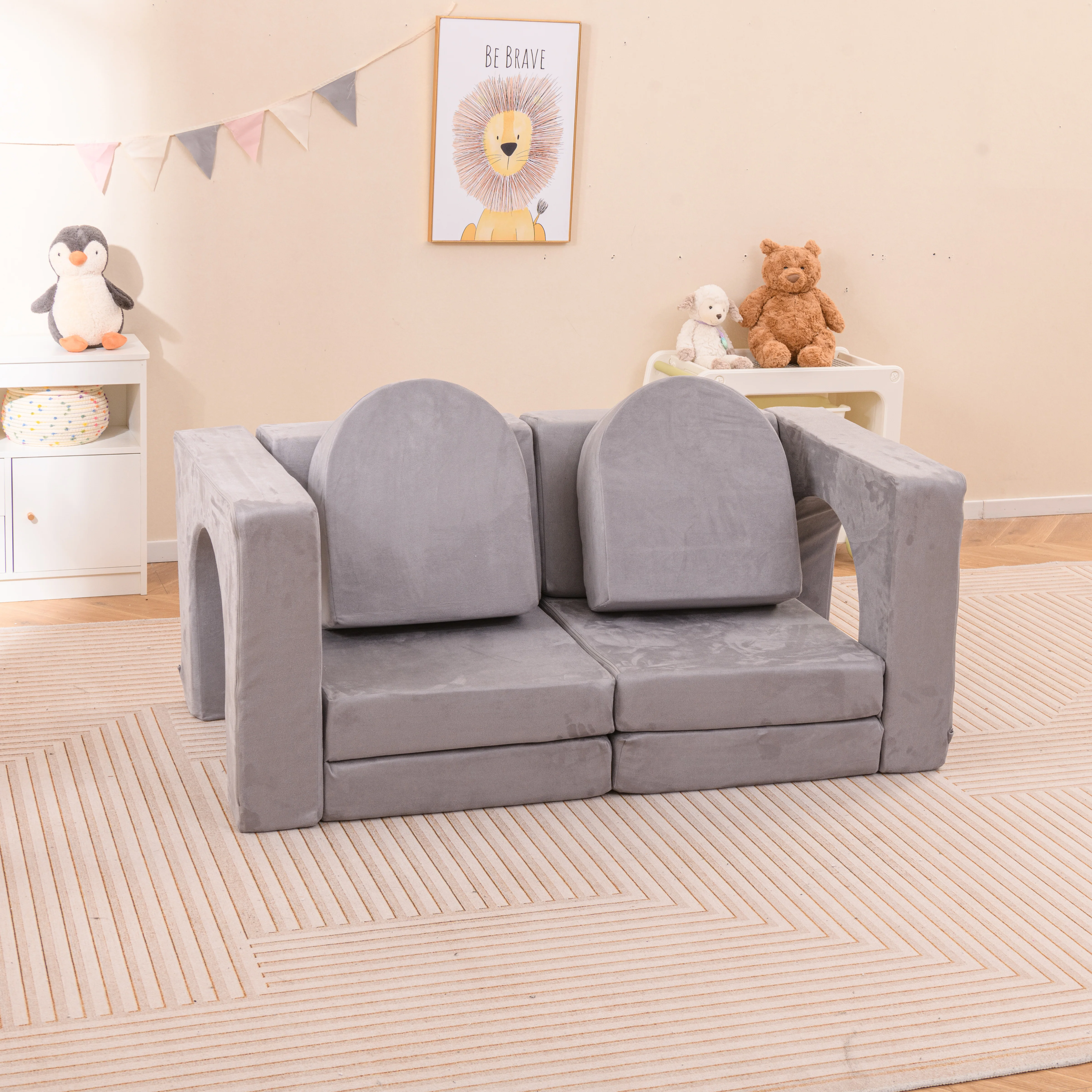 8-Piece Modular Kids Sofa Play Couch, Convertible Climb & Crawl Foam Playset with Comfy Suede Fabric - Image 11