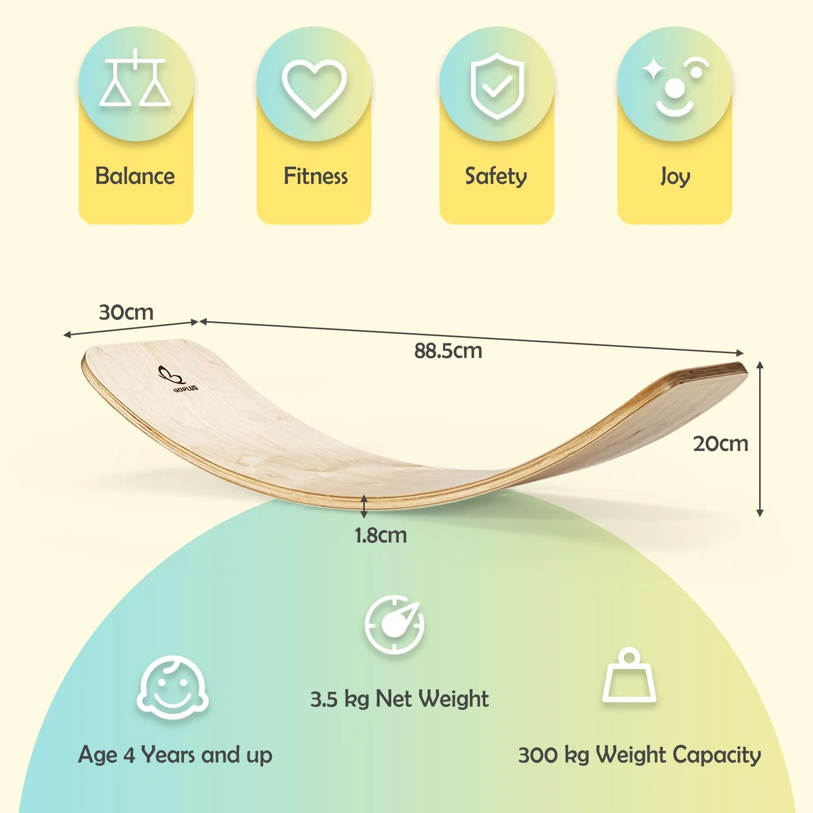 88.5 cm Wooden Balance Board for Balance Training Indoors and Outdoors - Image 3