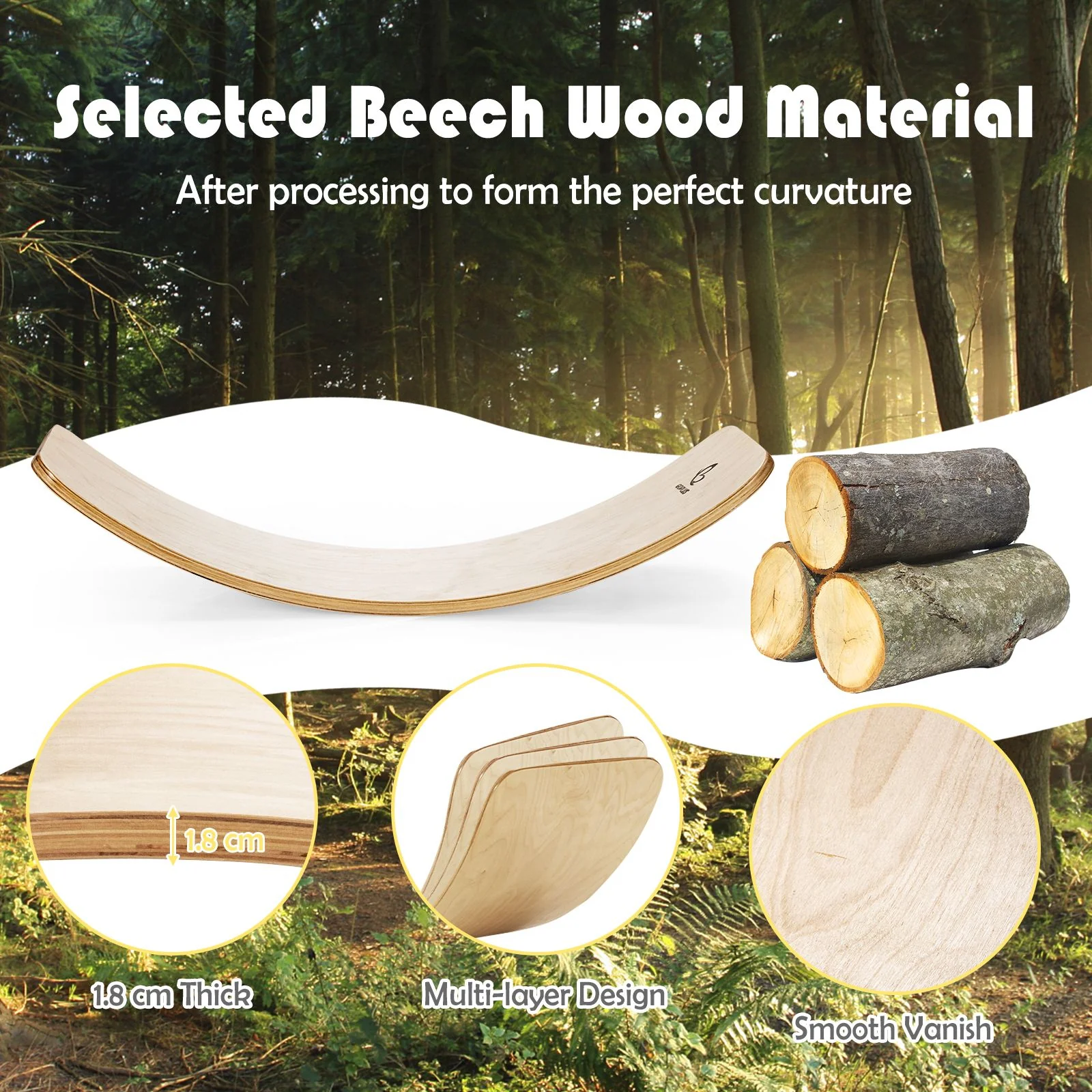 88.5 cm Wooden Balance Board for Balance Training Indoors and Outdoors - Image 8