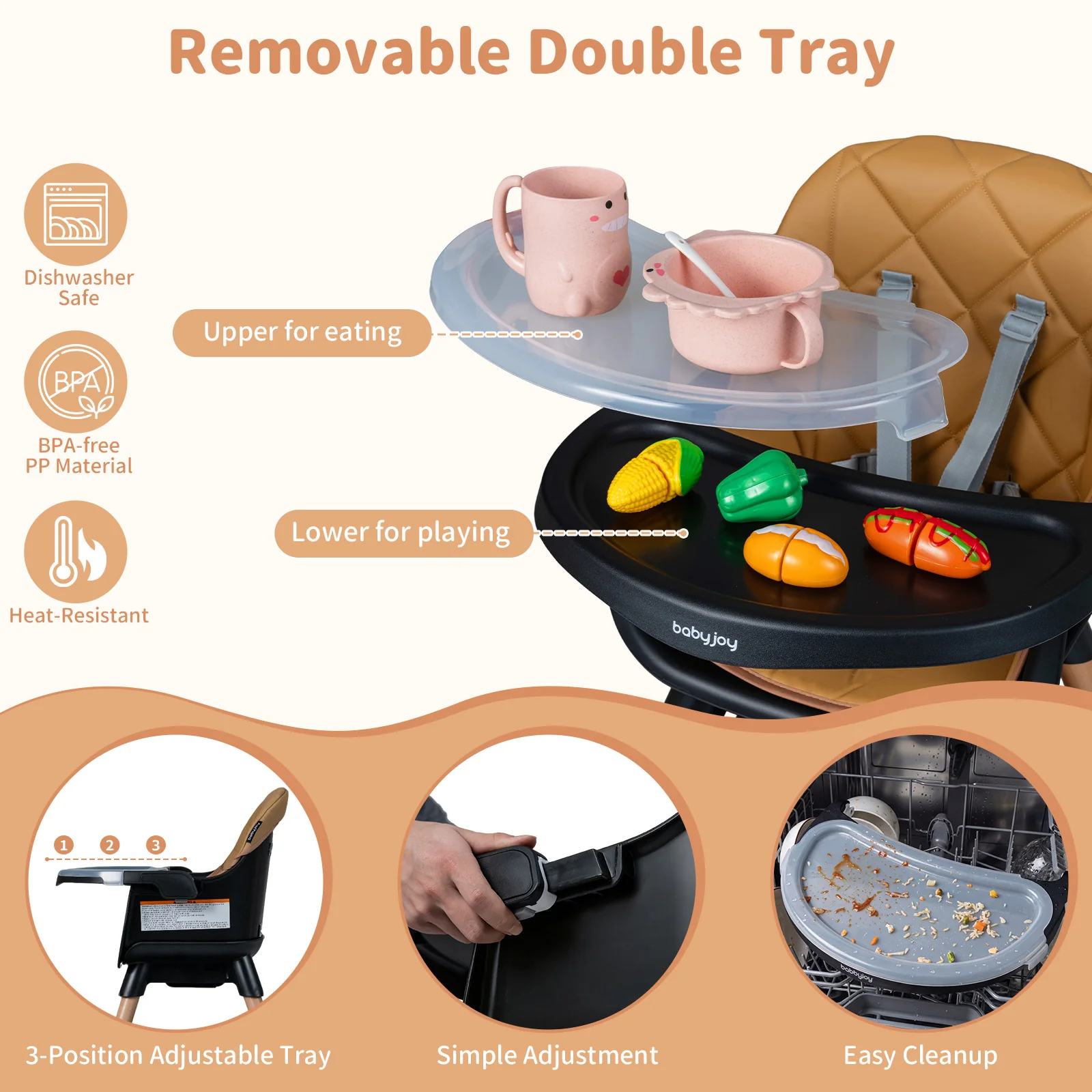 9-in-1 Convertible High Chair, Infants Booster Seat w/Harness and Waterproof Seat Cushion - Image 3
