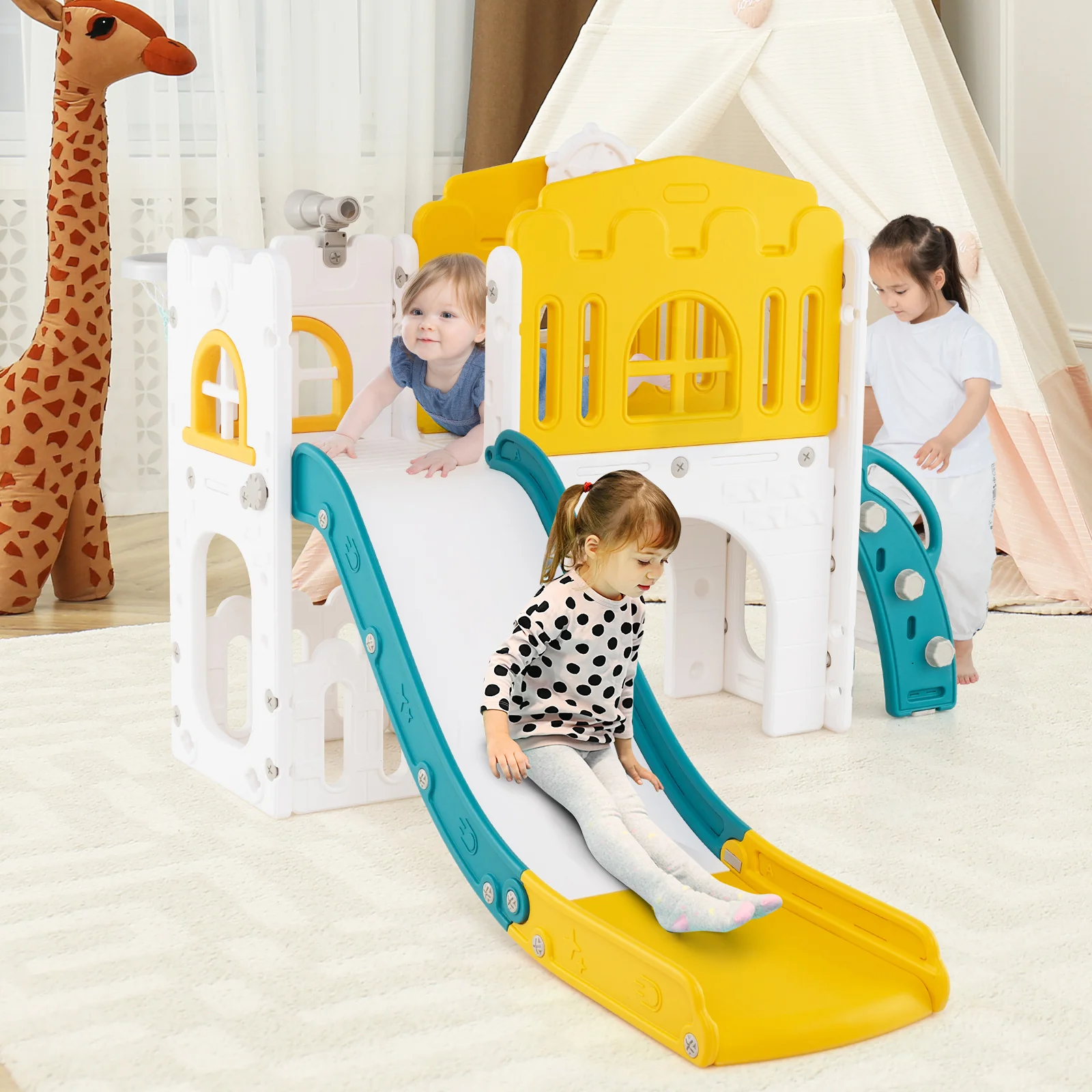 9 in 1 Toddler Slide, L Shaped Kids Slide and Climber Playset