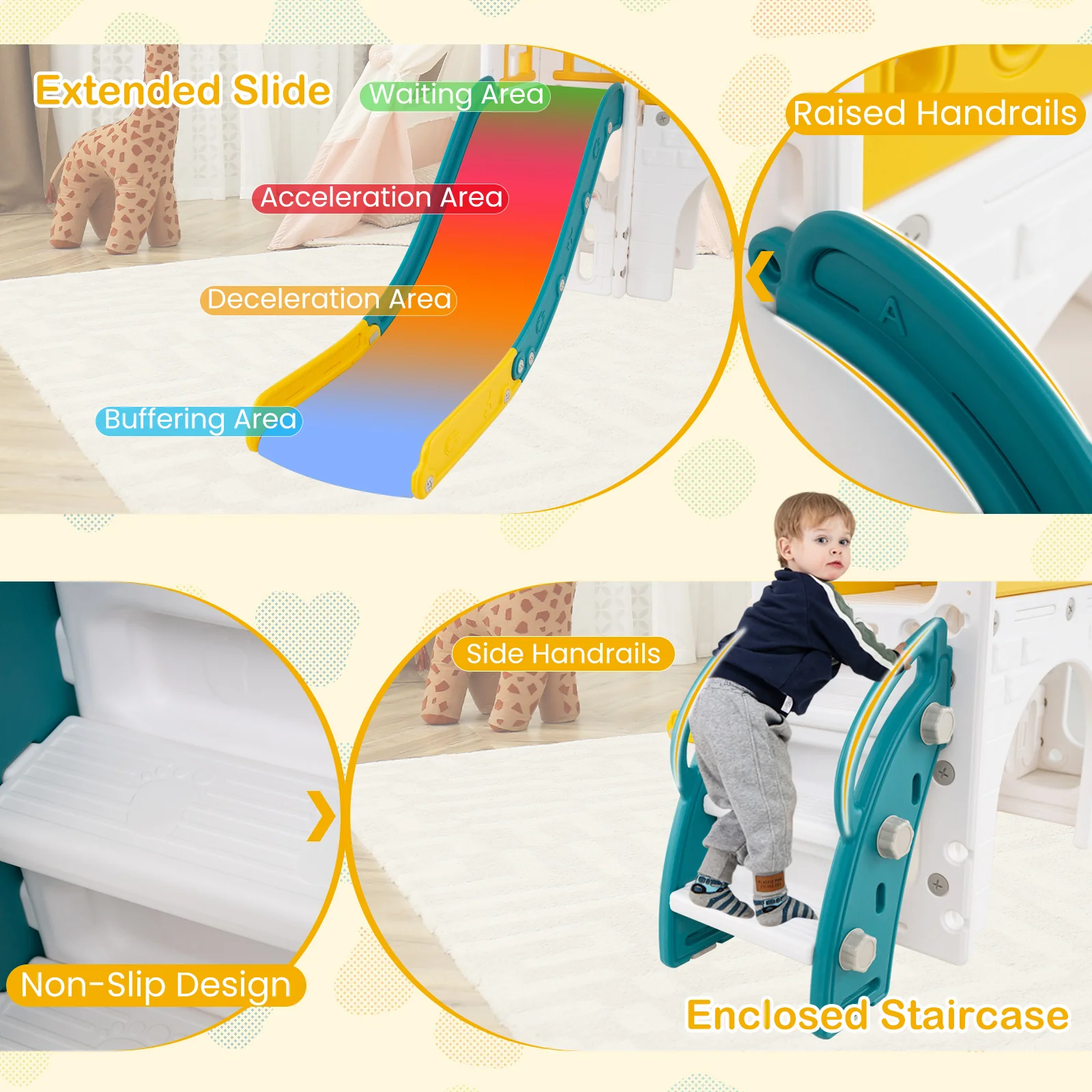 9 in 1 Toddler Slide, L Shaped Kids Slide and Climber Playset - Image 4