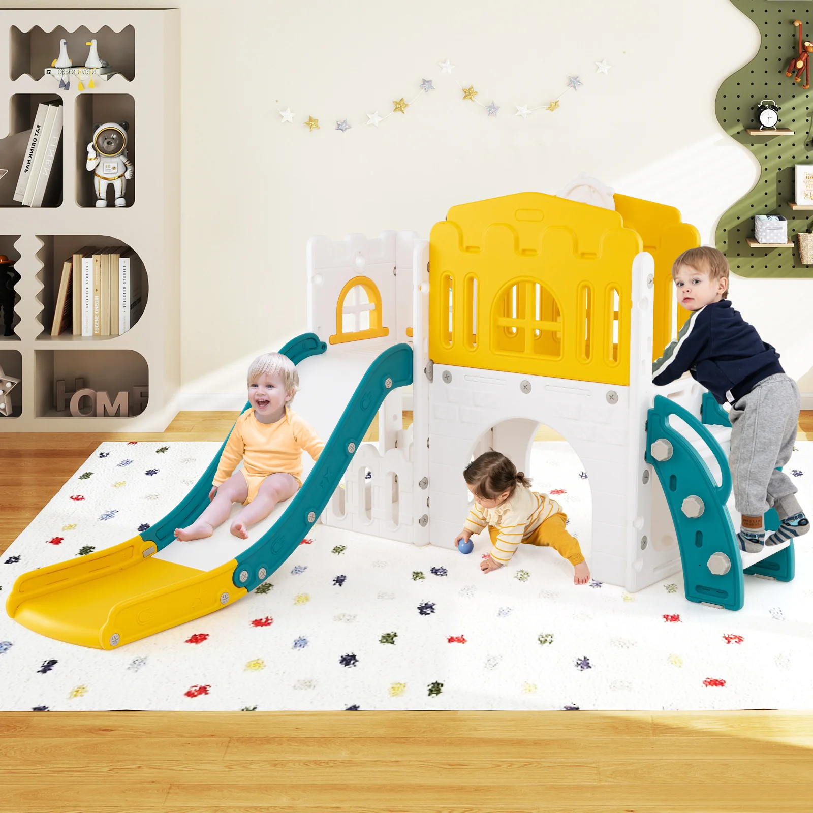 9 in 1 Toddler Slide, L Shaped Kids Slide and Climber Playset - Image 8