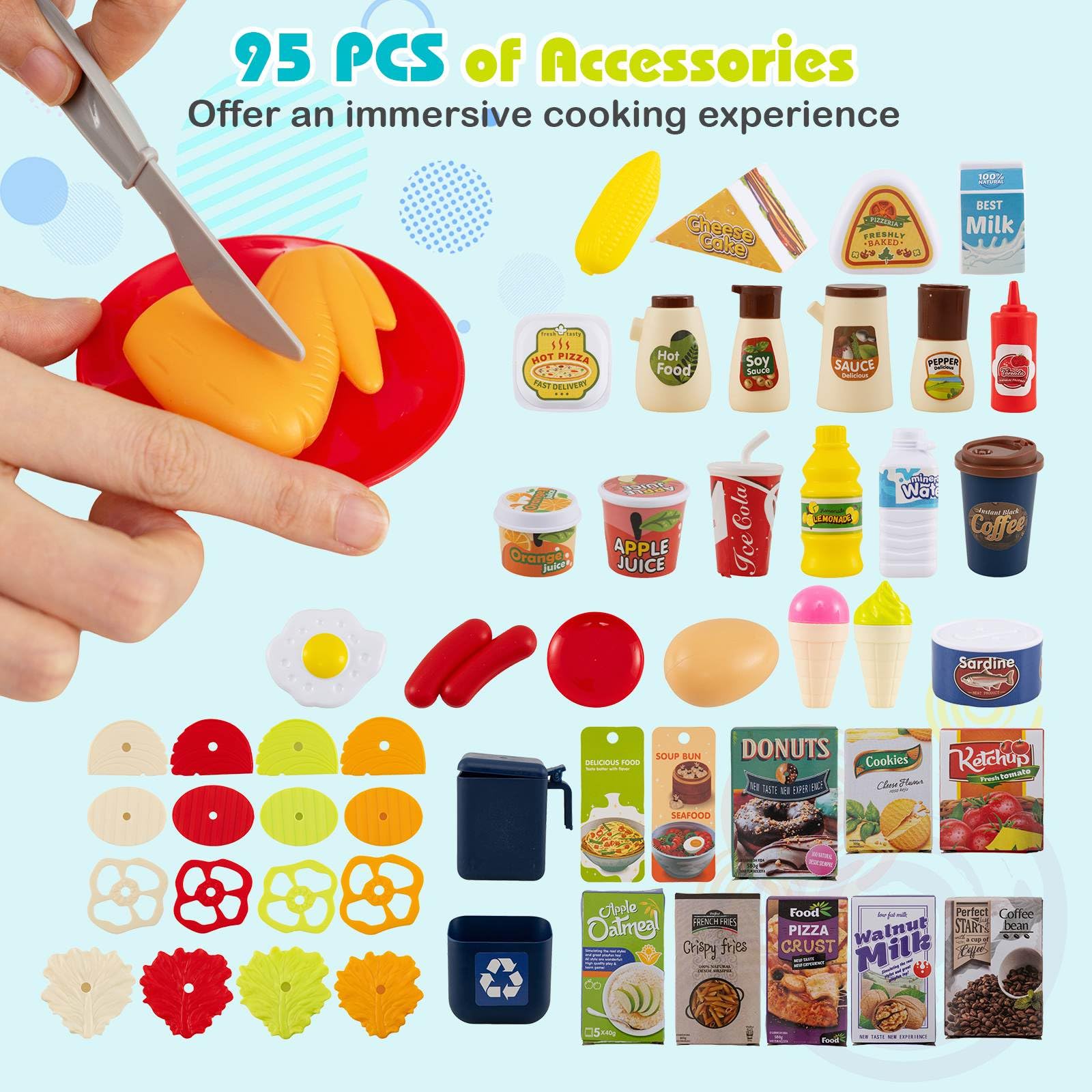 95 PCS Kids Kitchen Playset, Pretend Play Kitchen - Image 7