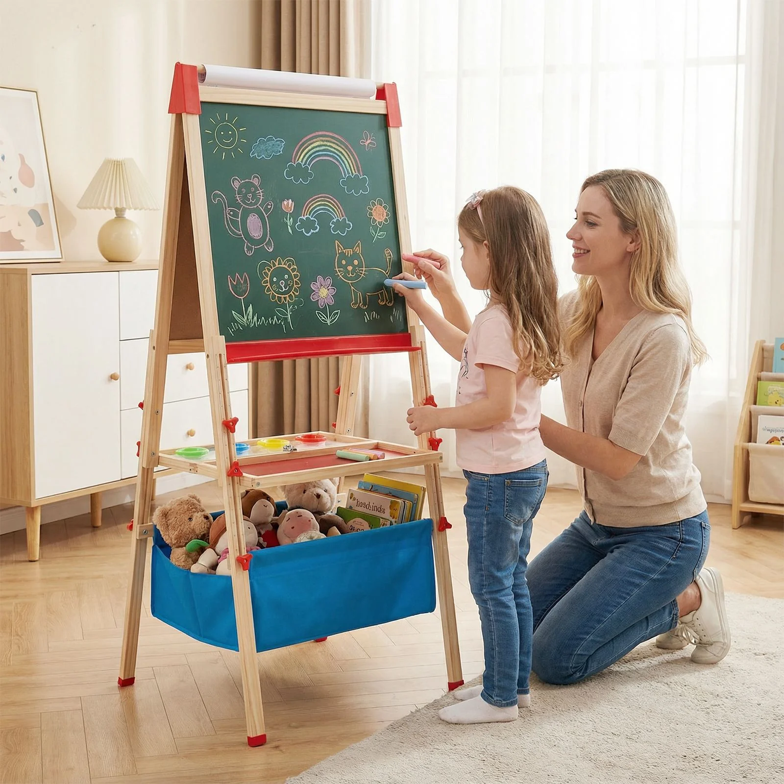 Adjustable Art Easel with Magnetic Chalkboard and Whiteboard - Image 9
