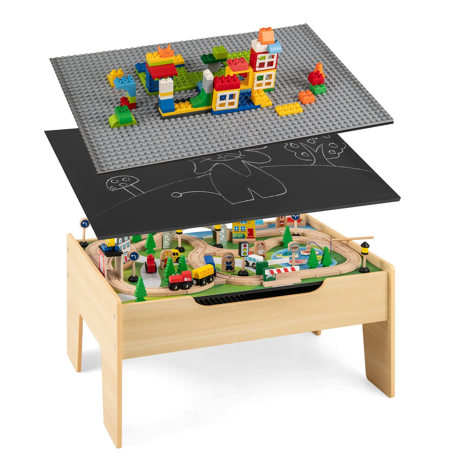 All-in-One Kids Activity Table, Hidden Storage Space & 78-Piece Train Set - Image 10