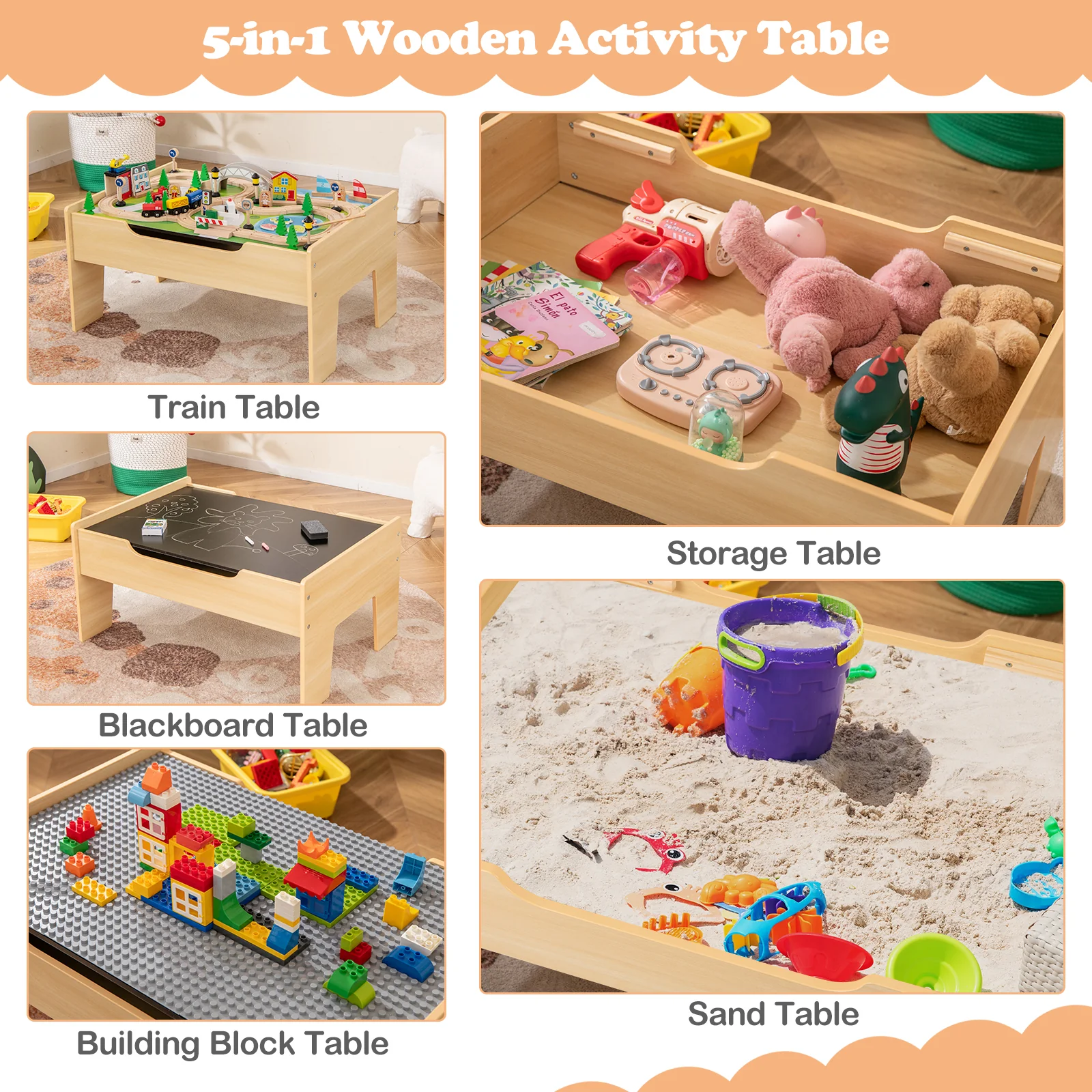 All-in-One Kids Activity Table, Hidden Storage Space & 78-Piece Train Set - Image 3