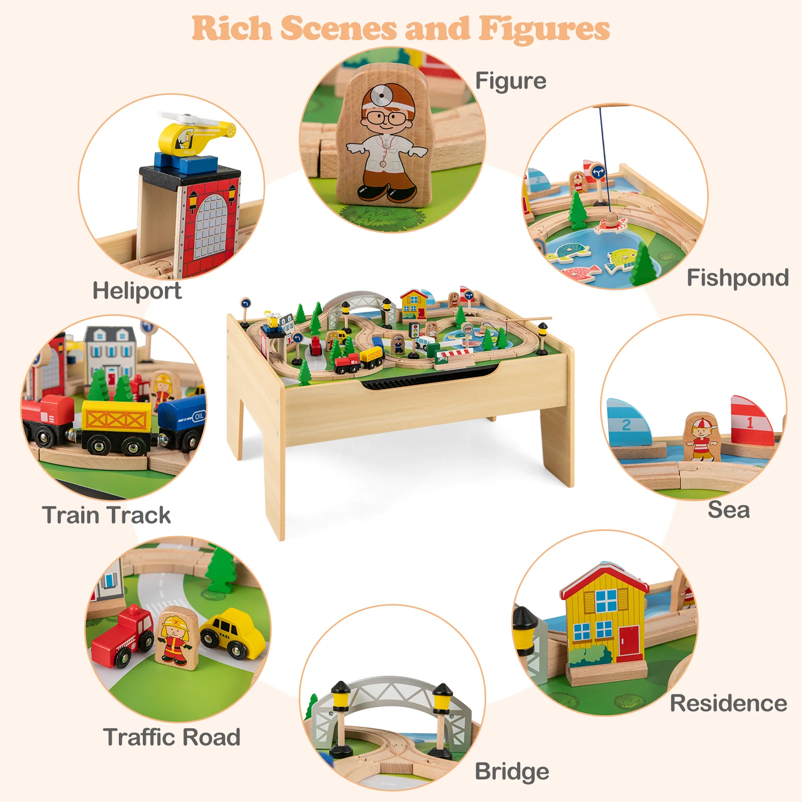 All-in-One Kids Activity Table, Hidden Storage Space & 78-Piece Train Set - Image 4