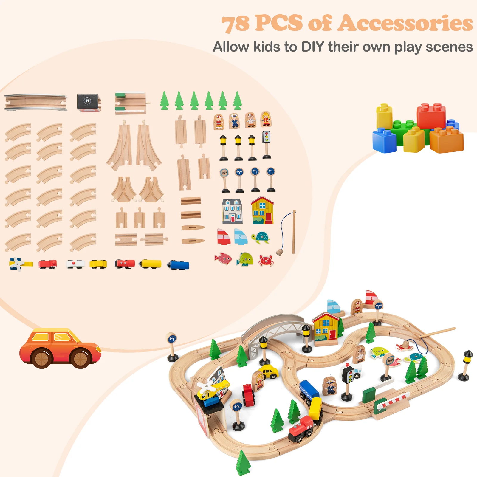 All-in-One Kids Activity Table, Hidden Storage Space & 78-Piece Train Set - Image 5
