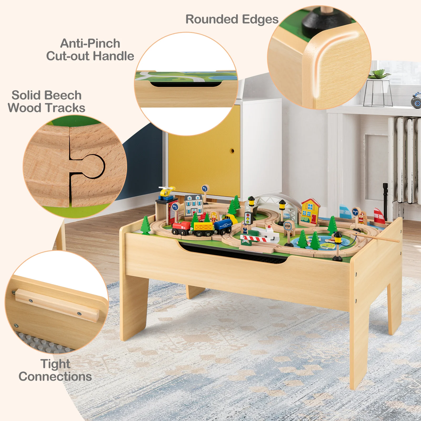 All-in-One Kids Activity Table, Hidden Storage Space & 78-Piece Train Set - Image 7
