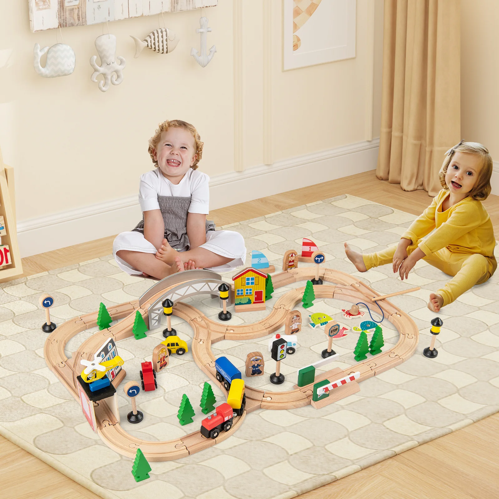 All-in-One Kids Activity Table, Hidden Storage Space & 78-Piece Train Set - Image 8