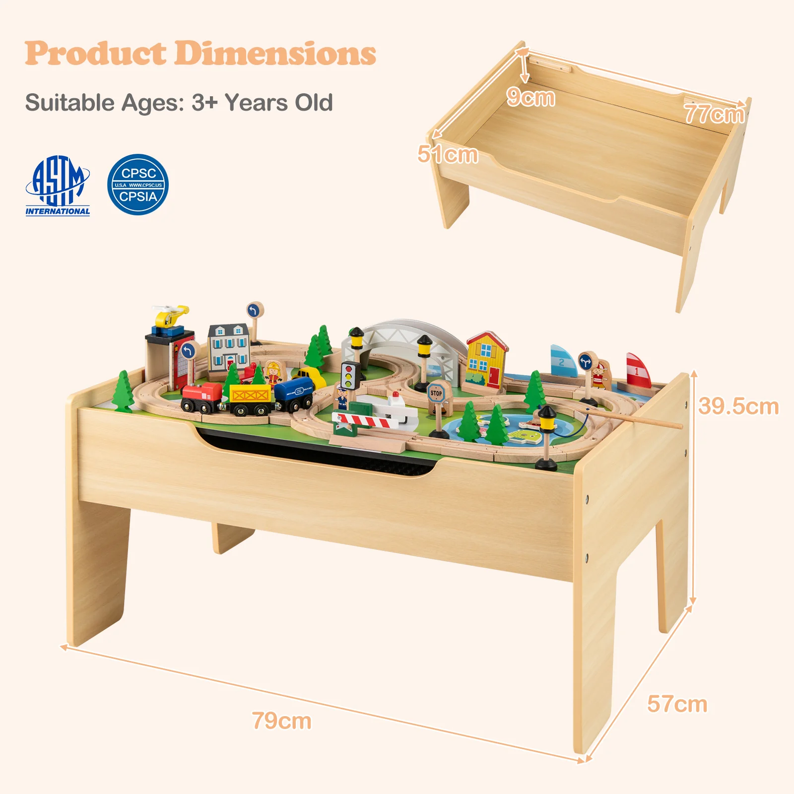 All-in-One Kids Activity Table, Hidden Storage Space & 78-Piece Train Set - Image 9