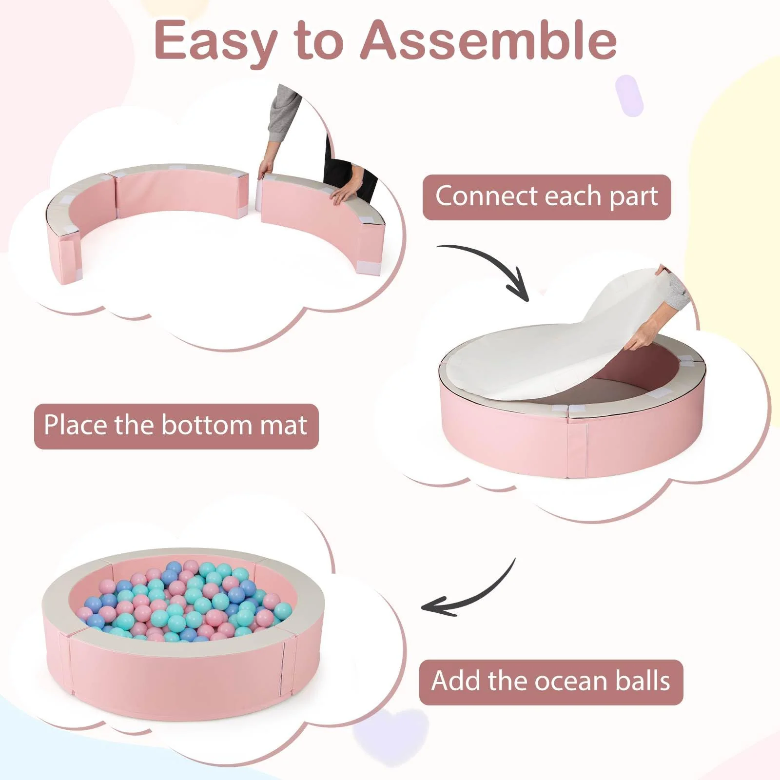 BABY JOY 113 x 26 cm Baby Ball Pit, Detachable Foam Ball Pit with 50 Colorful Ocean Balls - Image 5