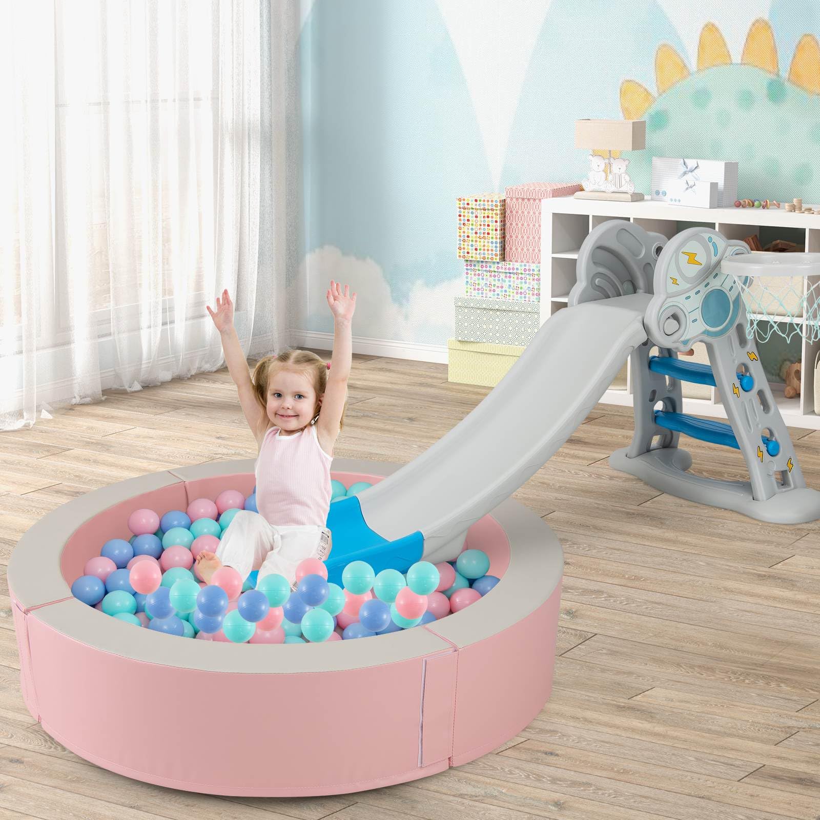 BABY JOY 113 x 26 cm Baby Ball Pit, Detachable Foam Ball Pit with 50 Colorful Ocean Balls - Image 8