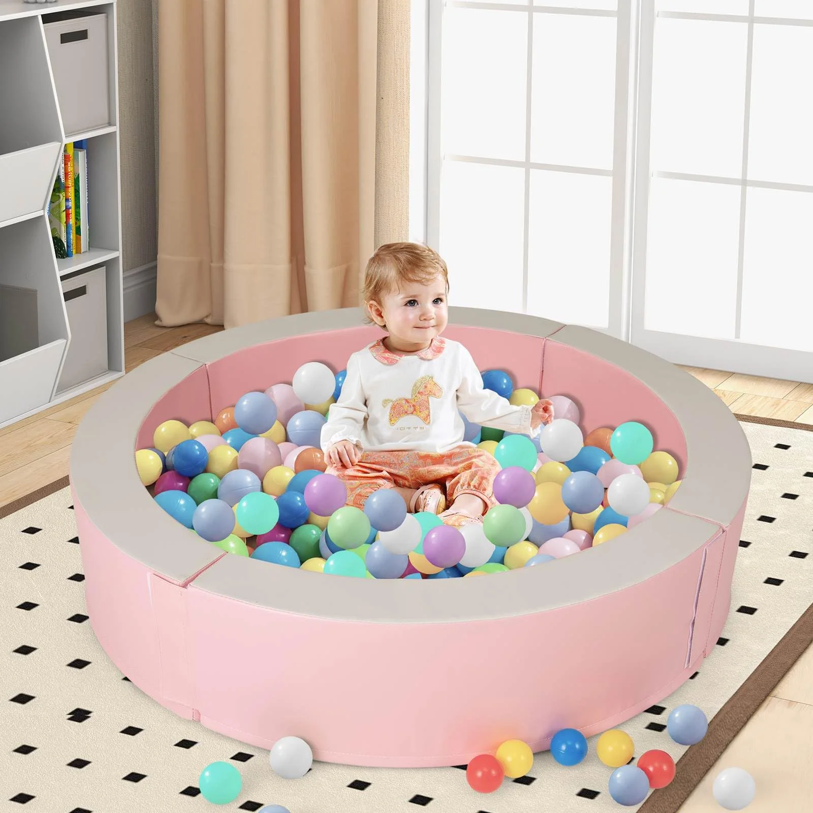 BABY JOY 113 x 26 cm Baby Ball Pit, Detachable Foam Ball Pit with 50 Colorful Ocean Balls - Image 9