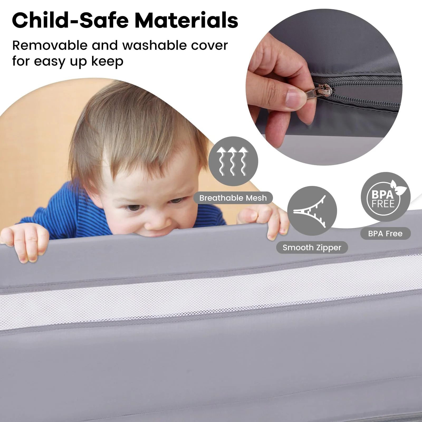 BABY JOY Toddler Foldable Bed Rail Cot Guard Swing Down Baby Kids Safety Bedrail - Image 6