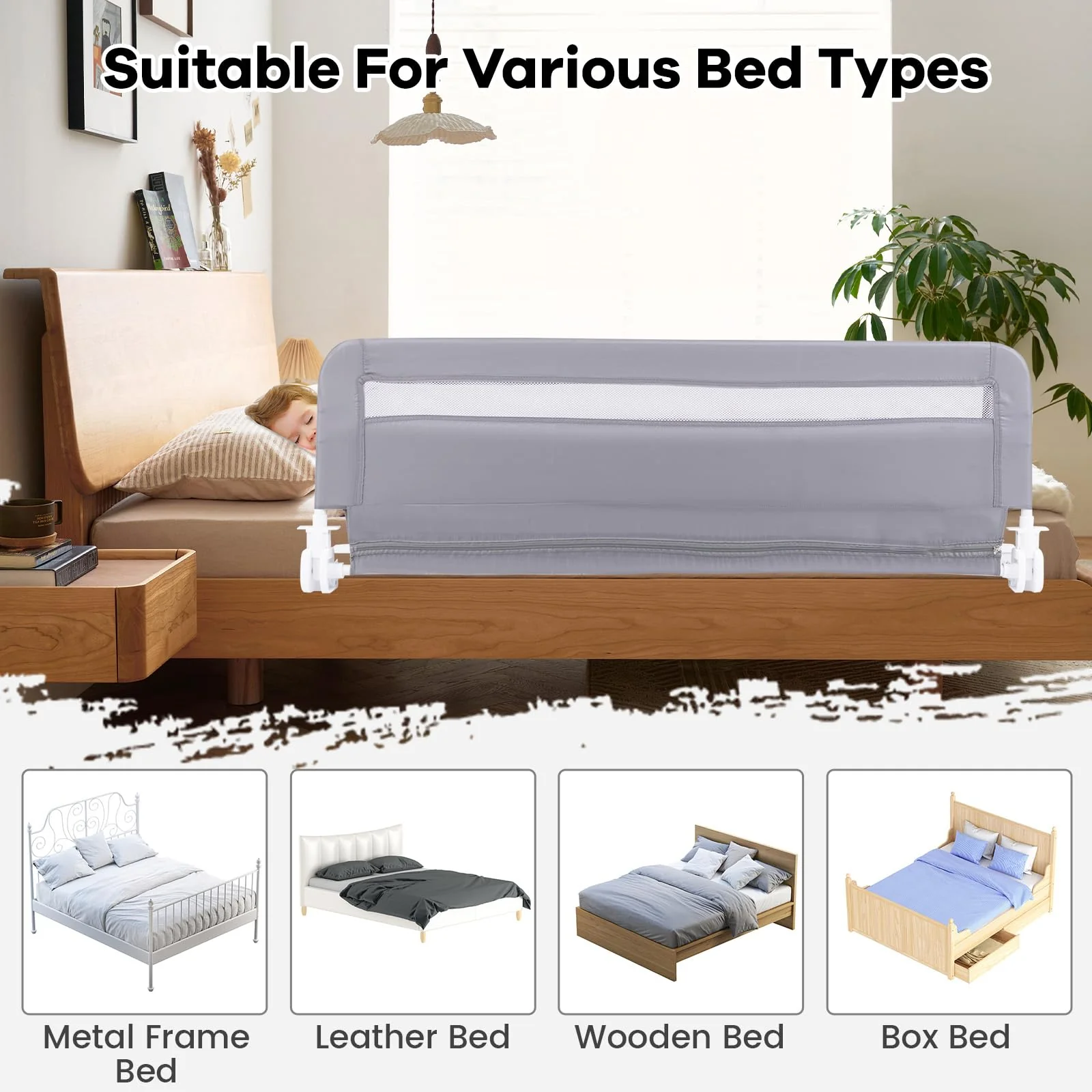 BABY JOY Toddler Foldable Bed Rail Cot Guard Swing Down Baby Kids Safety Bedrail - Image 8