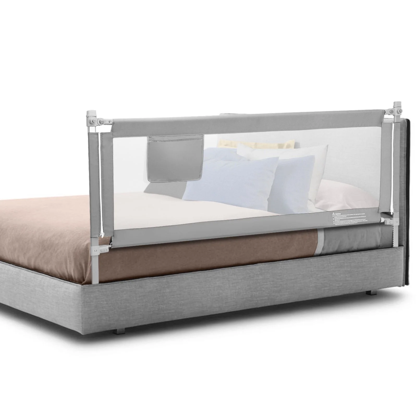 BABY JOY 176/195CM Toddler Bedrail, Extra Tall Safety Bed Guardrail W/Anti-Collision Cotton & Side Pocket - Image 11