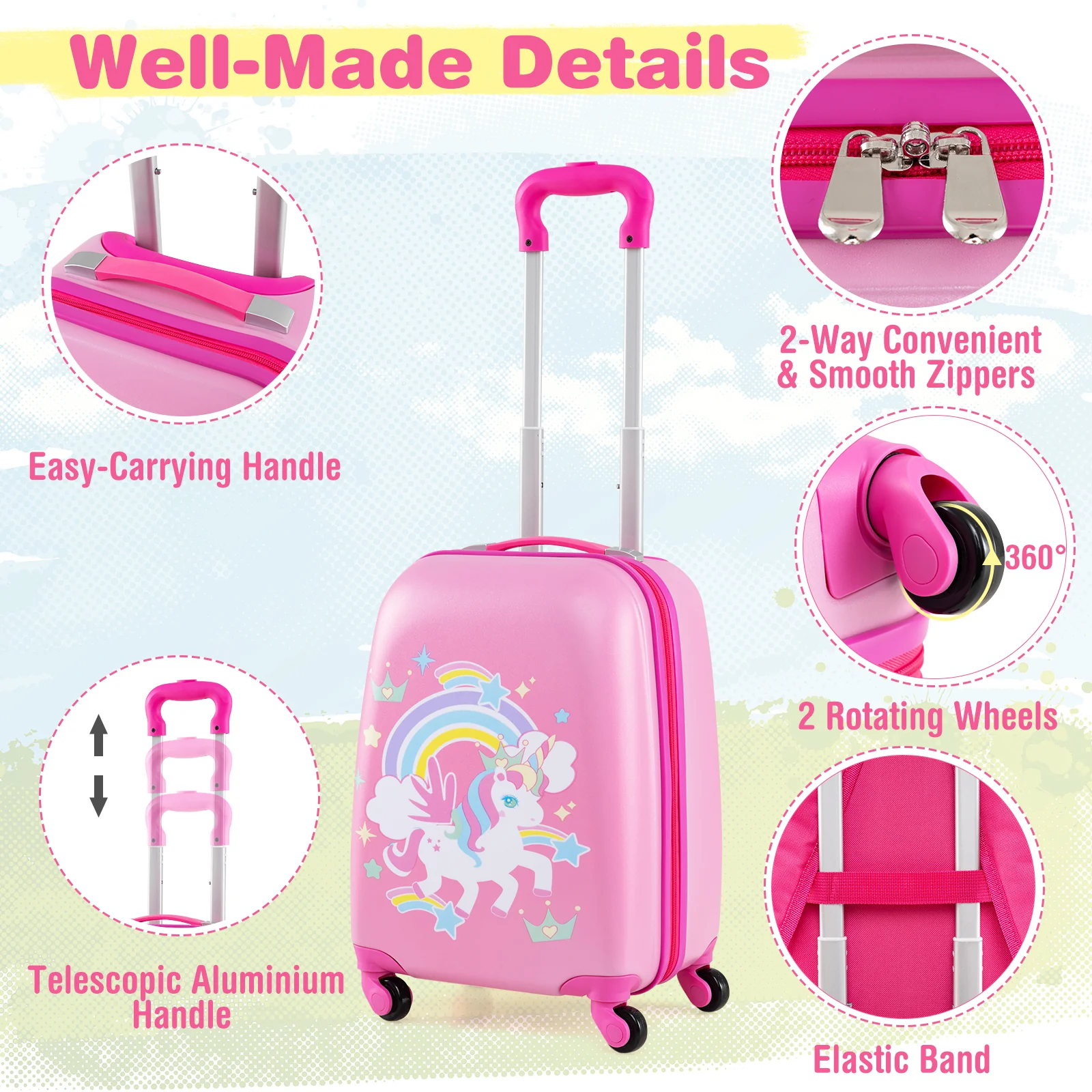 BABY JOY 2 PCS Kids Luggage Set, 13" & 16" Kids Carry On Suitcase Set - Image 19