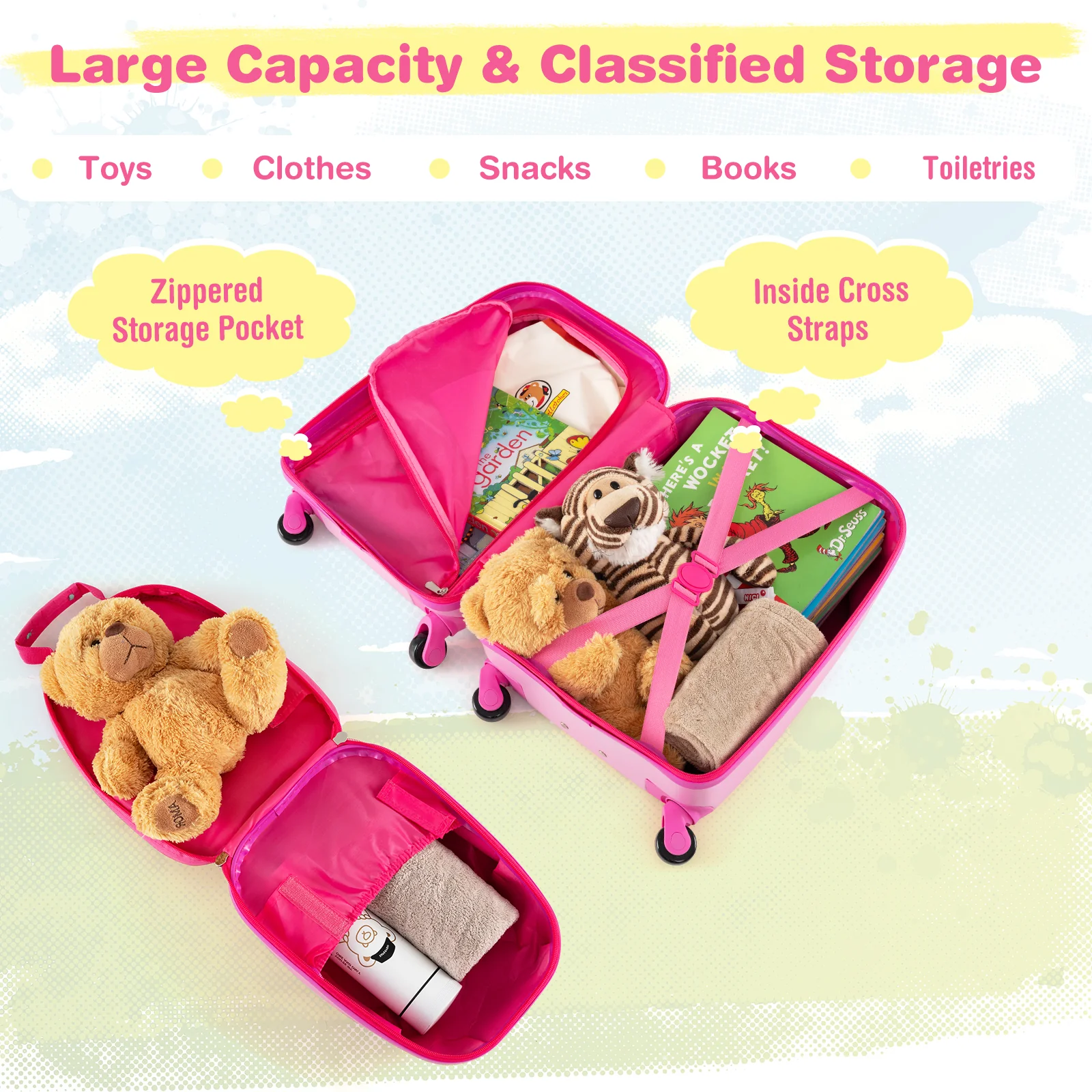 BABY JOY 2 PCS Kids Luggage Set, 13" & 16" Kids Carry On Suitcase Set - Image 21