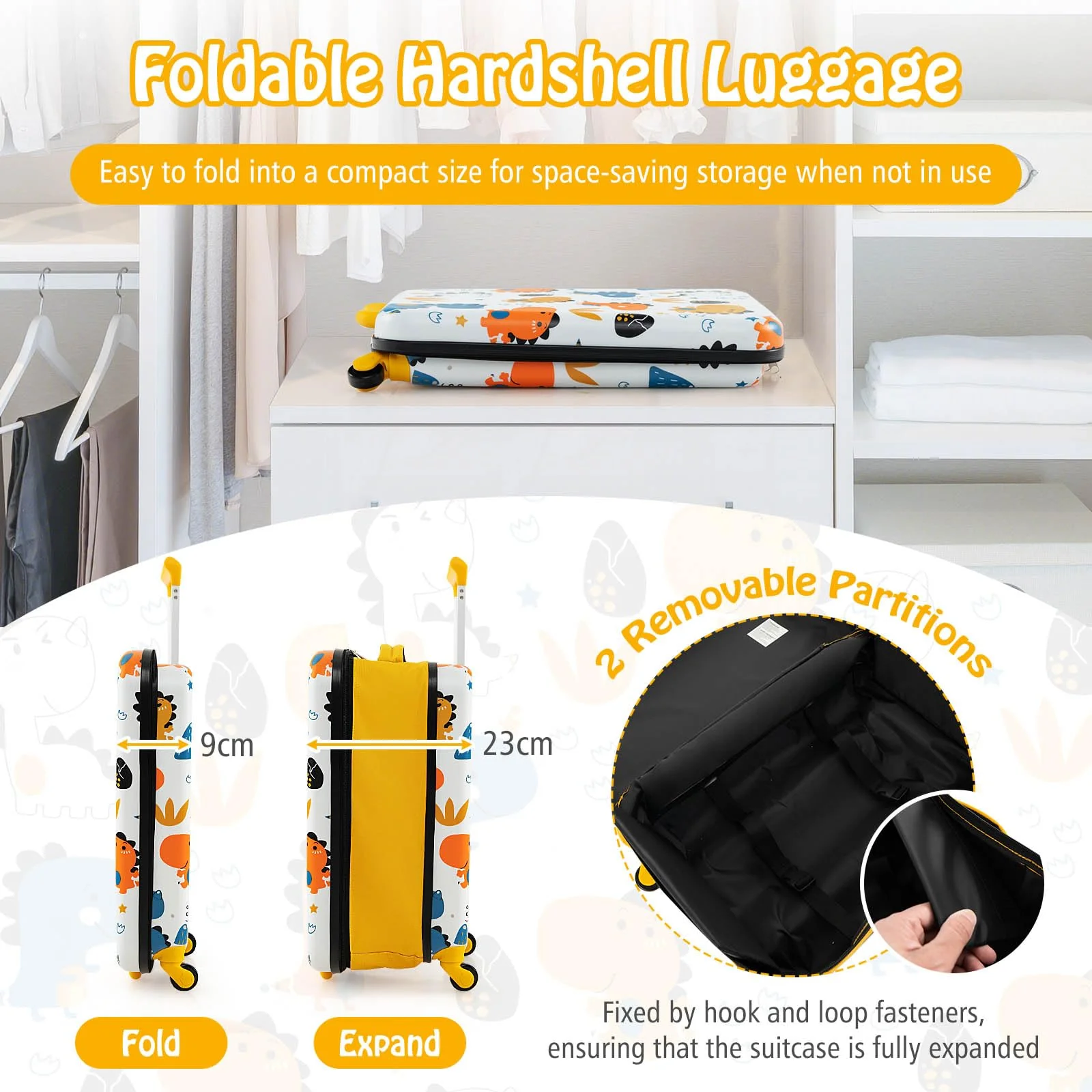 BABY JOY 20” Kids Luggage, Foldable Children Trolley Kids Carry On Luggage with Wheels, Retractable Handle & Airline Approved Design - Image 11