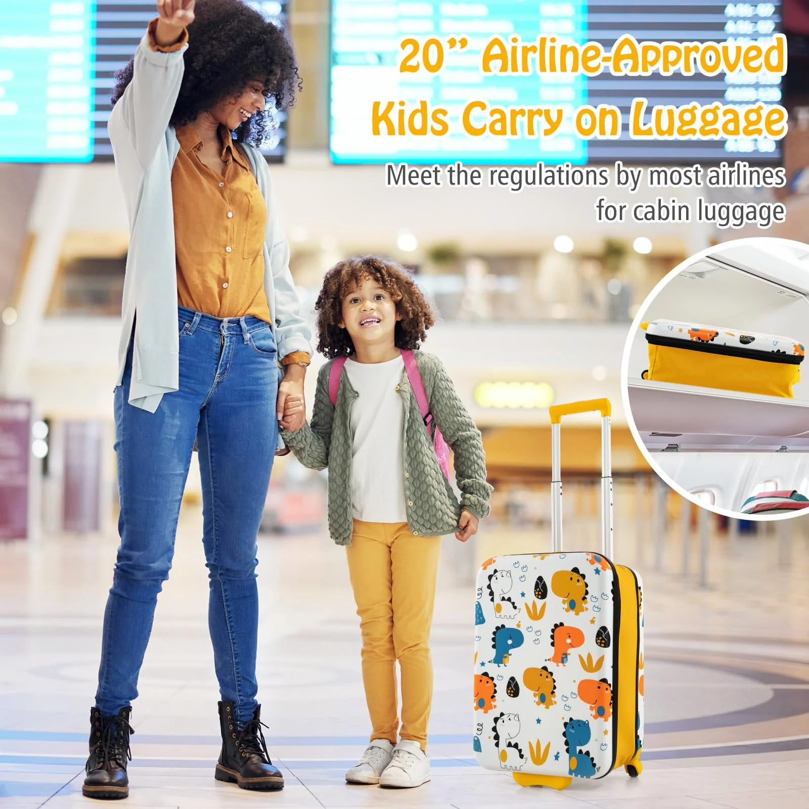 BABY JOY 20” Kids Luggage, Foldable Children Trolley Kids Carry On Luggage with Wheels, Retractable Handle & Airline Approved Design - Image 12