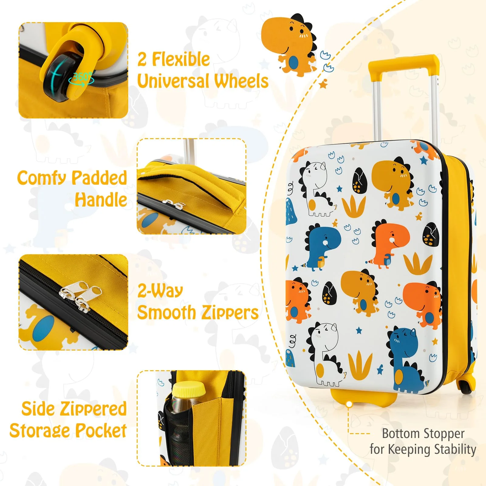 BABY JOY 20” Kids Luggage, Foldable Children Trolley Kids Carry On Luggage with Wheels, Retractable Handle & Airline Approved Design - Image 14