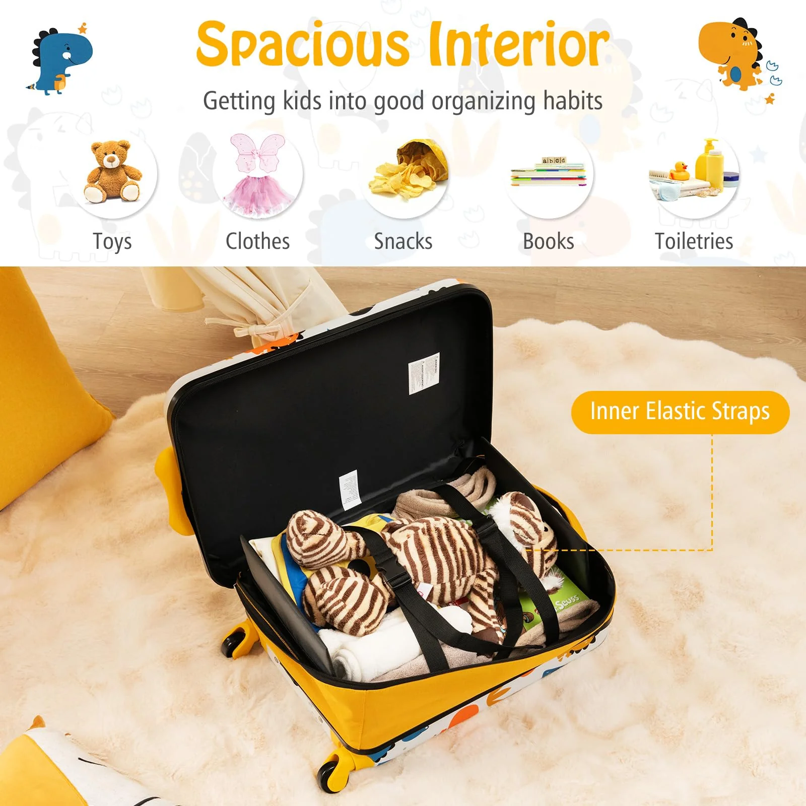 BABY JOY 20” Kids Luggage, Foldable Children Trolley Kids Carry On Luggage with Wheels, Retractable Handle & Airline Approved Design - Image 16