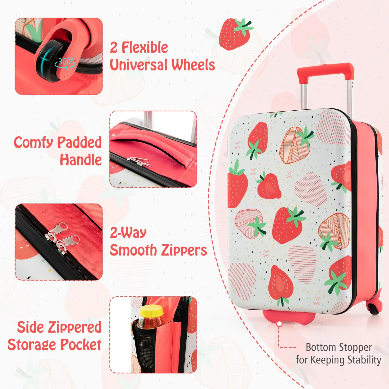 BABY JOY 20” Kids Luggage, Foldable Children Trolley Kids Carry On Luggage with Wheels, Retractable Handle & Airline Approved Design - Image 5