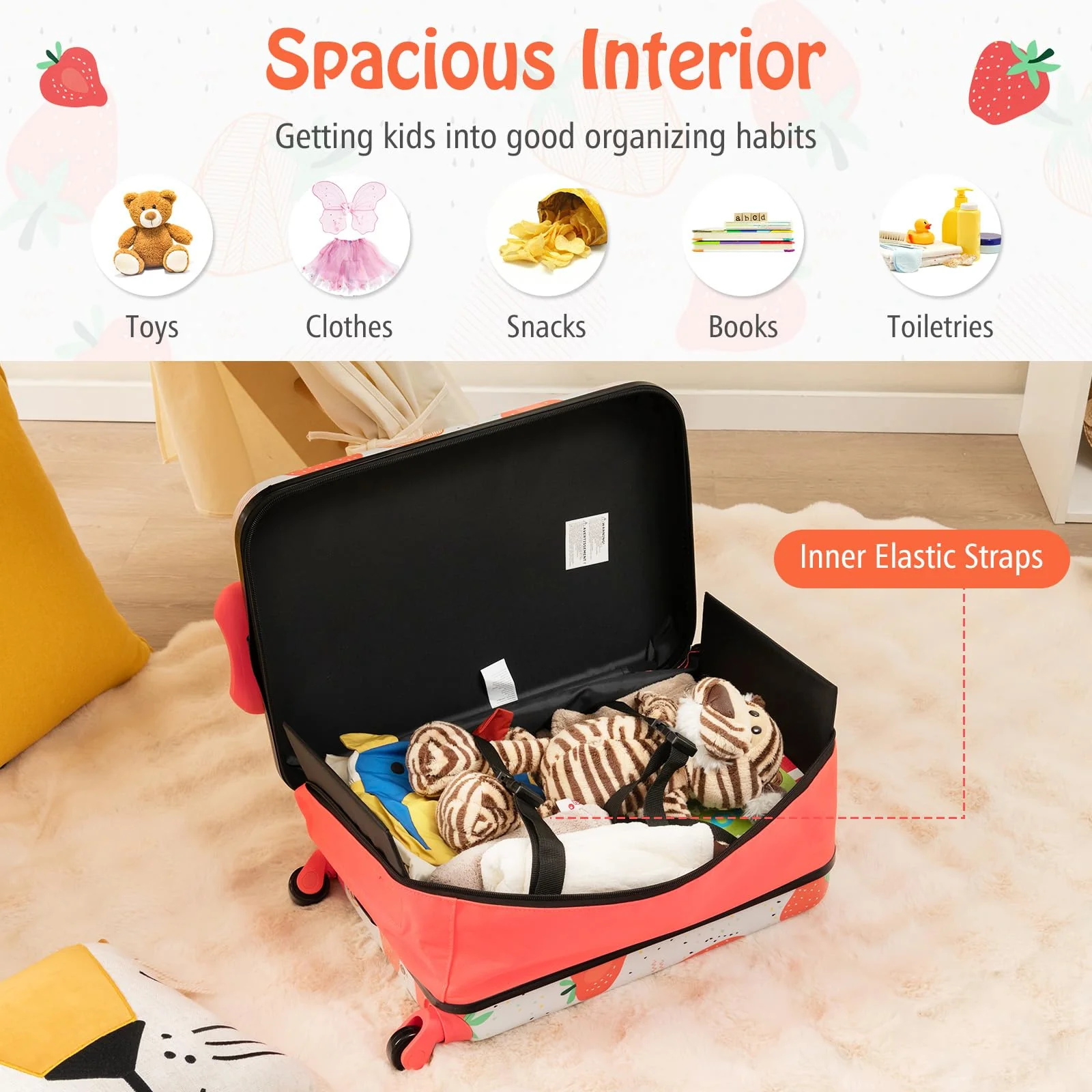 BABY JOY 20” Kids Luggage, Foldable Children Trolley Kids Carry On Luggage with Wheels, Retractable Handle & Airline Approved Design - Image 7
