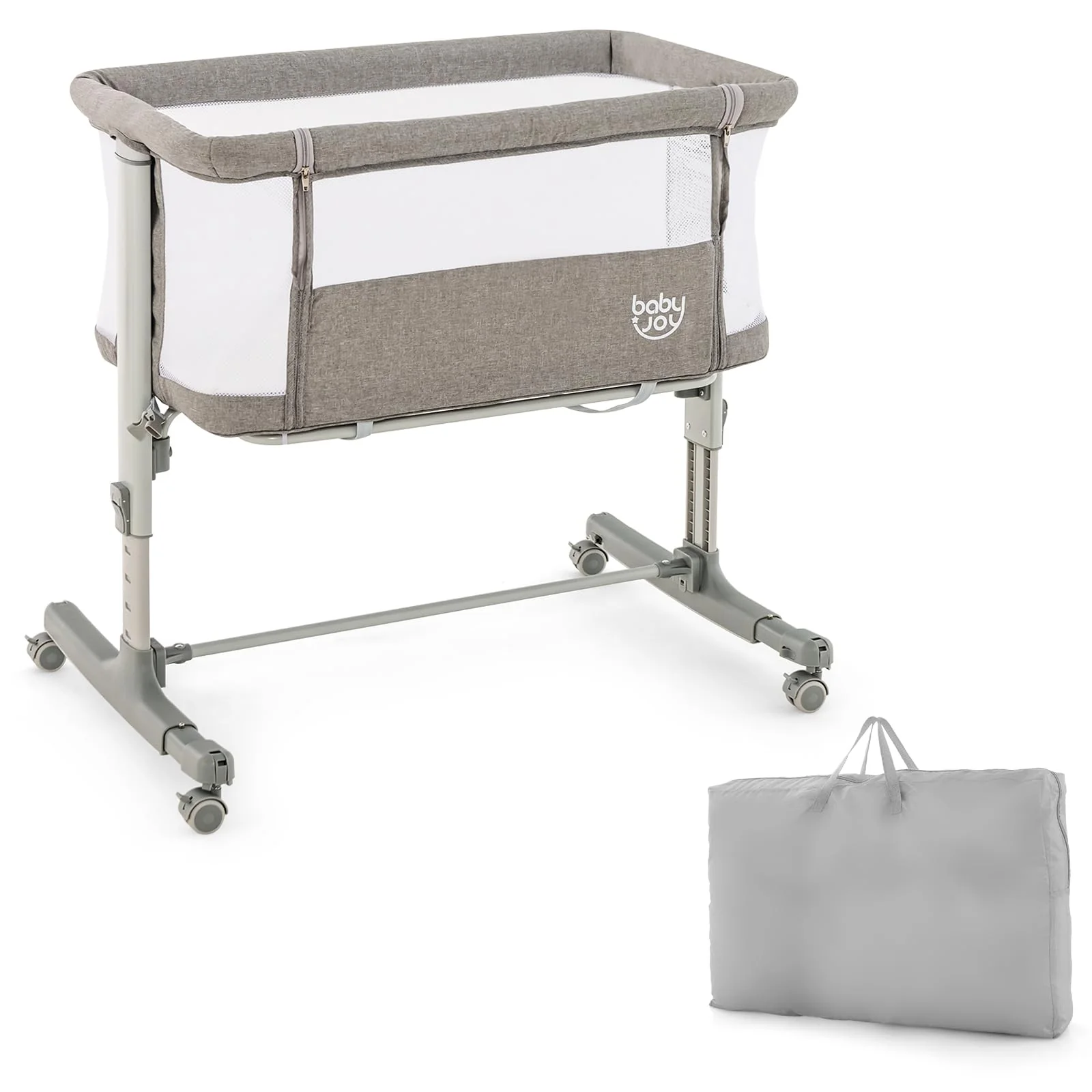 BABY JOY 3 in 1 Baby Bedside Bassinet Baby Cot with Mattress & 5 Adjustable Height - Image 10