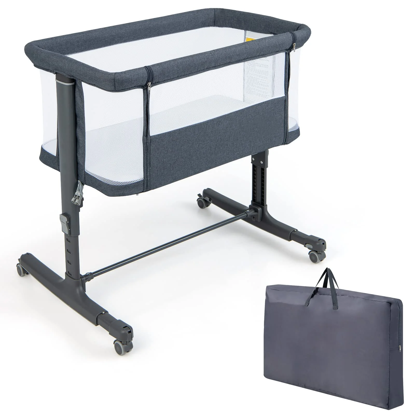 BABY JOY 3 in 1 Baby Bedside Bassinet Baby Cot with Mattress & 5 Adjustable Height - Image 11