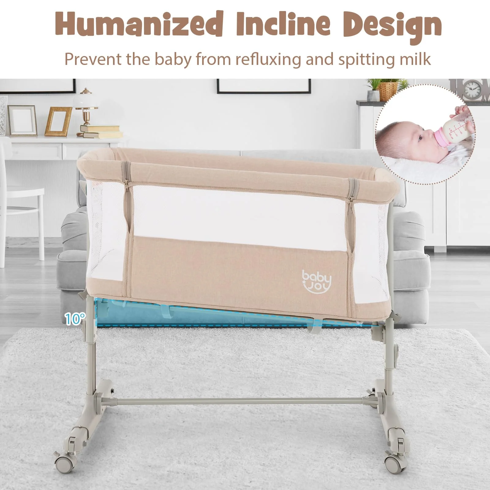 BABY JOY 3 in 1 Baby Bedside Bassinet Baby Cot with Mattress & 5 Adjustable Height - Image 5