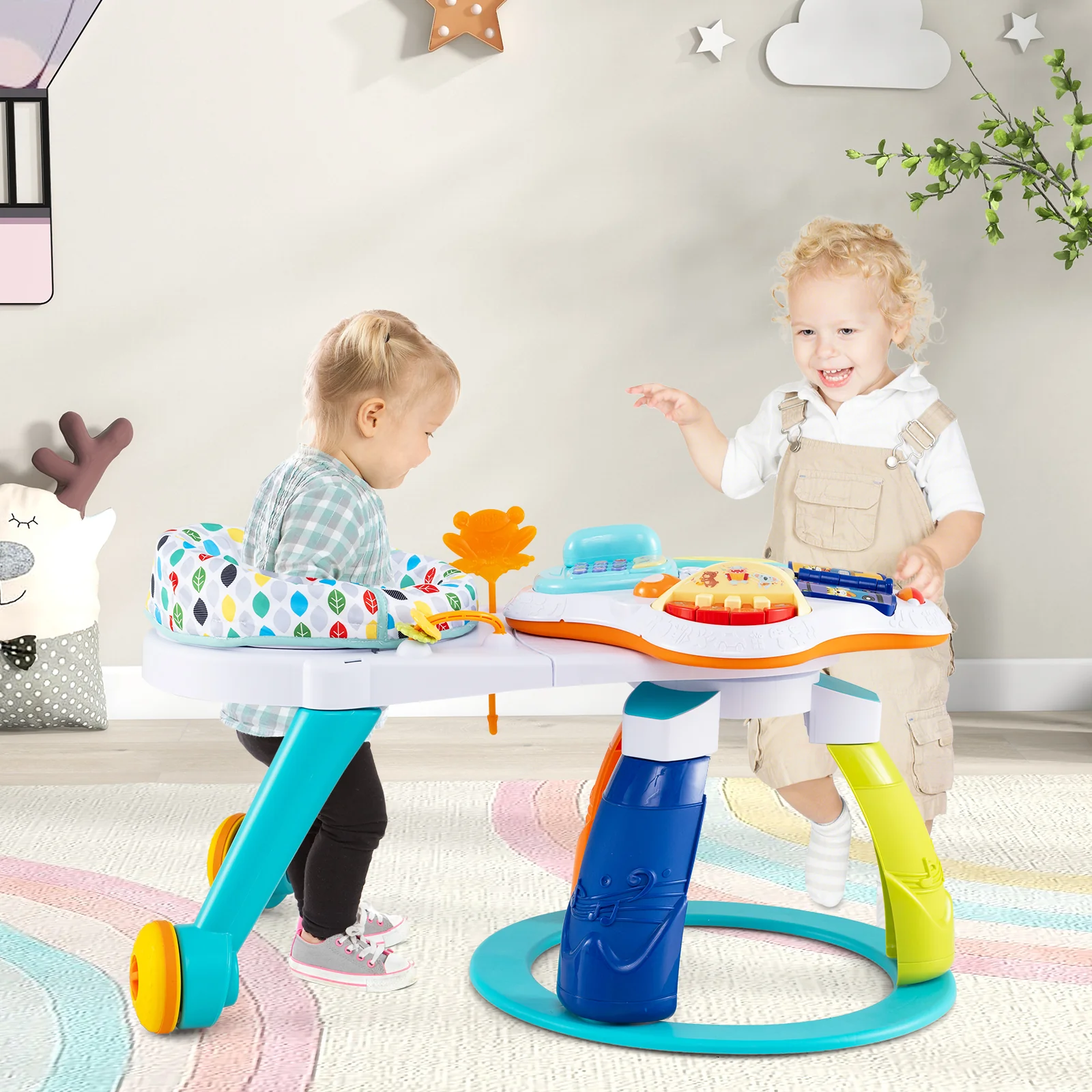 BABY JOY 3 in 1 Baby Stationary Activity Center, Kids Play Table Set w/Educational & Music Function Tabletop - Image 2