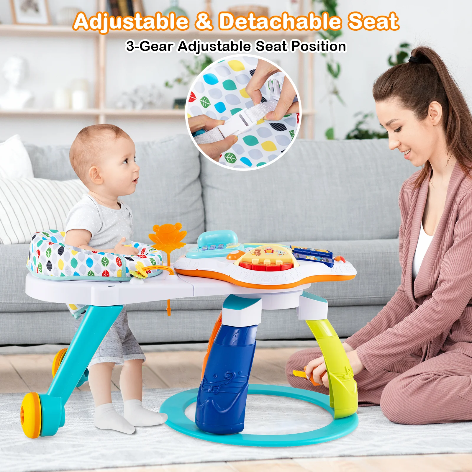 BABY JOY 3 in 1 Baby Stationary Activity Center, Kids Play Table Set w/Educational & Music Function Tabletop - Image 5