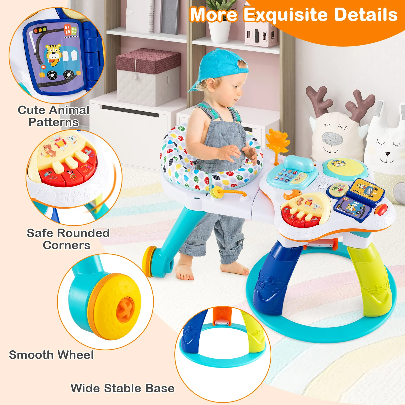 BABY JOY 3 in 1 Baby Stationary Activity Center, Kids Play Table Set w/Educational & Music Function Tabletop - Image 6