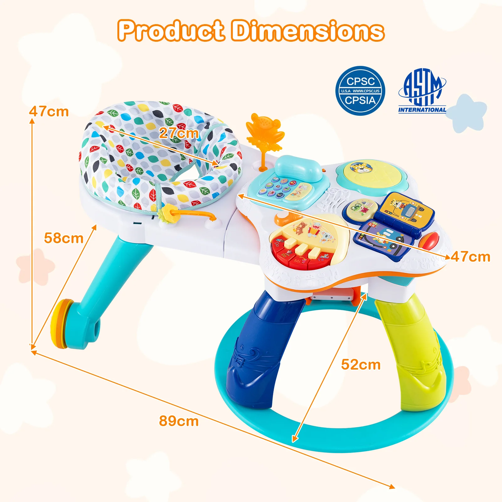 BABY JOY 3 in 1 Baby Stationary Activity Center, Kids Play Table Set w/Educational & Music Function Tabletop - Image 7