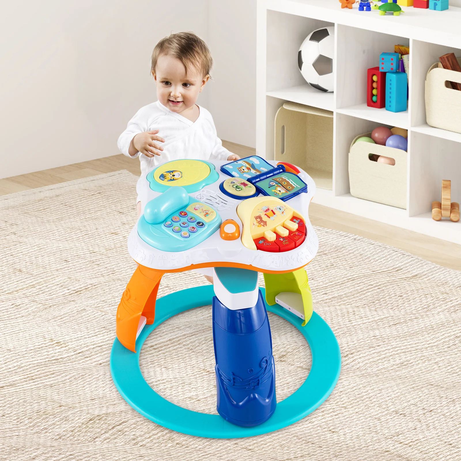 BABY JOY 3 in 1 Baby Stationary Activity Center, Kids Play Table Set w/Educational & Music Function Tabletop - Image 9