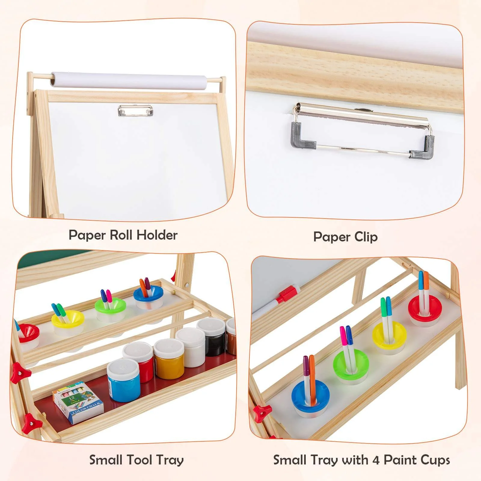 BABY JOY 3 in 1 Easel for Kid, Height Adjustable Wooden Art Easel - Image 4