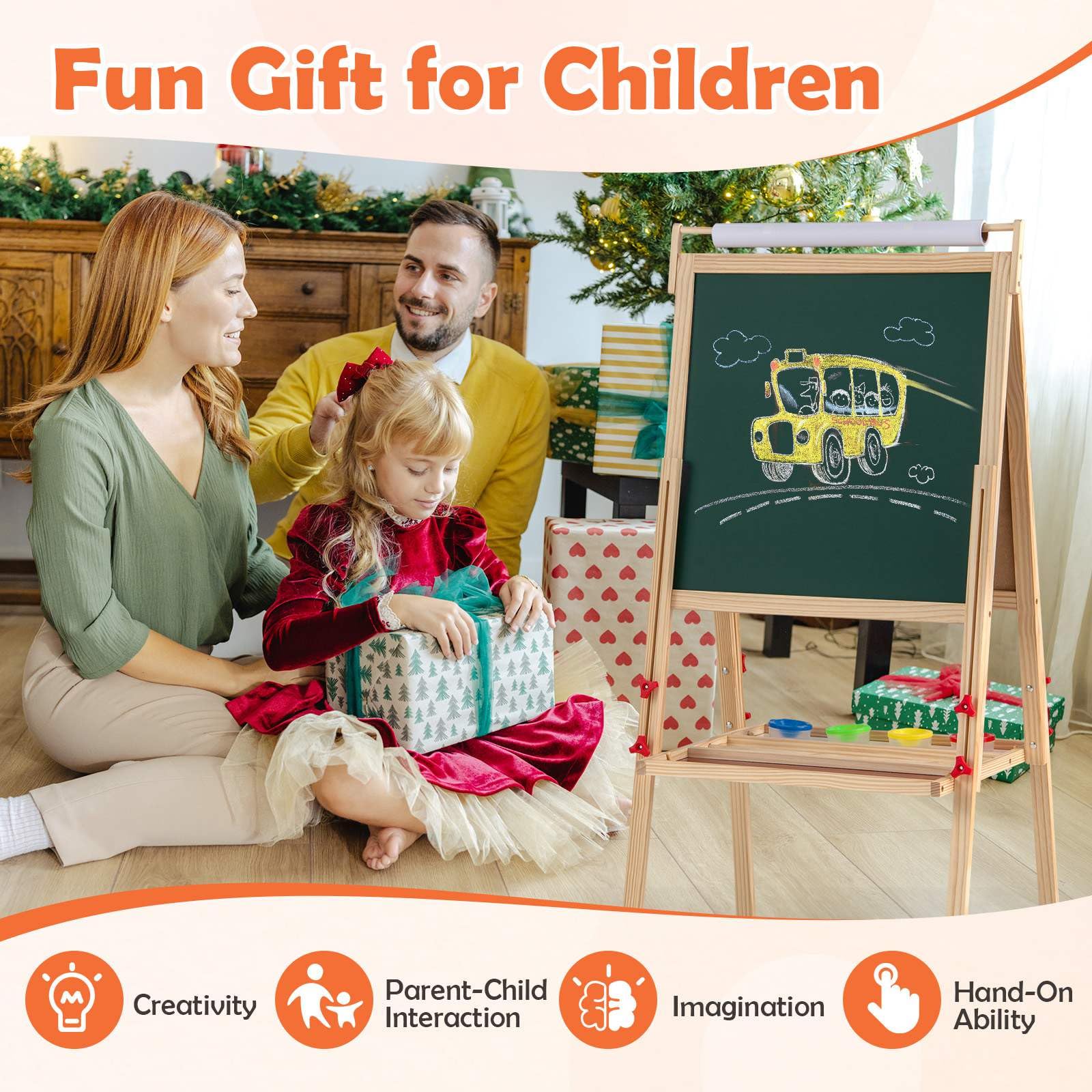 BABY JOY 3 in 1 Easel for Kid, Height Adjustable Wooden Art Easel - Image 7