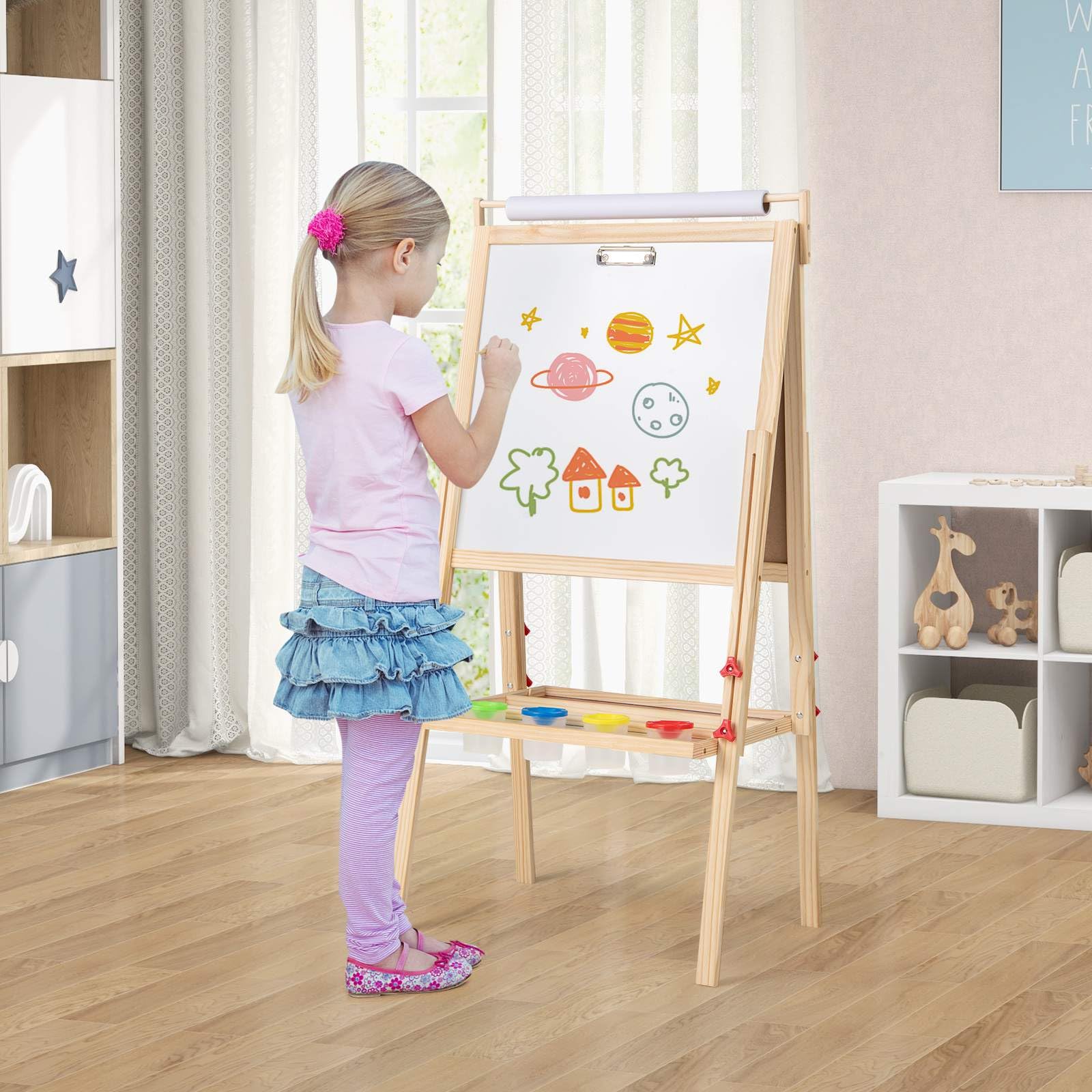 BABY JOY 3 in 1 Easel for Kid, Height Adjustable Wooden Art Easel - Image 8