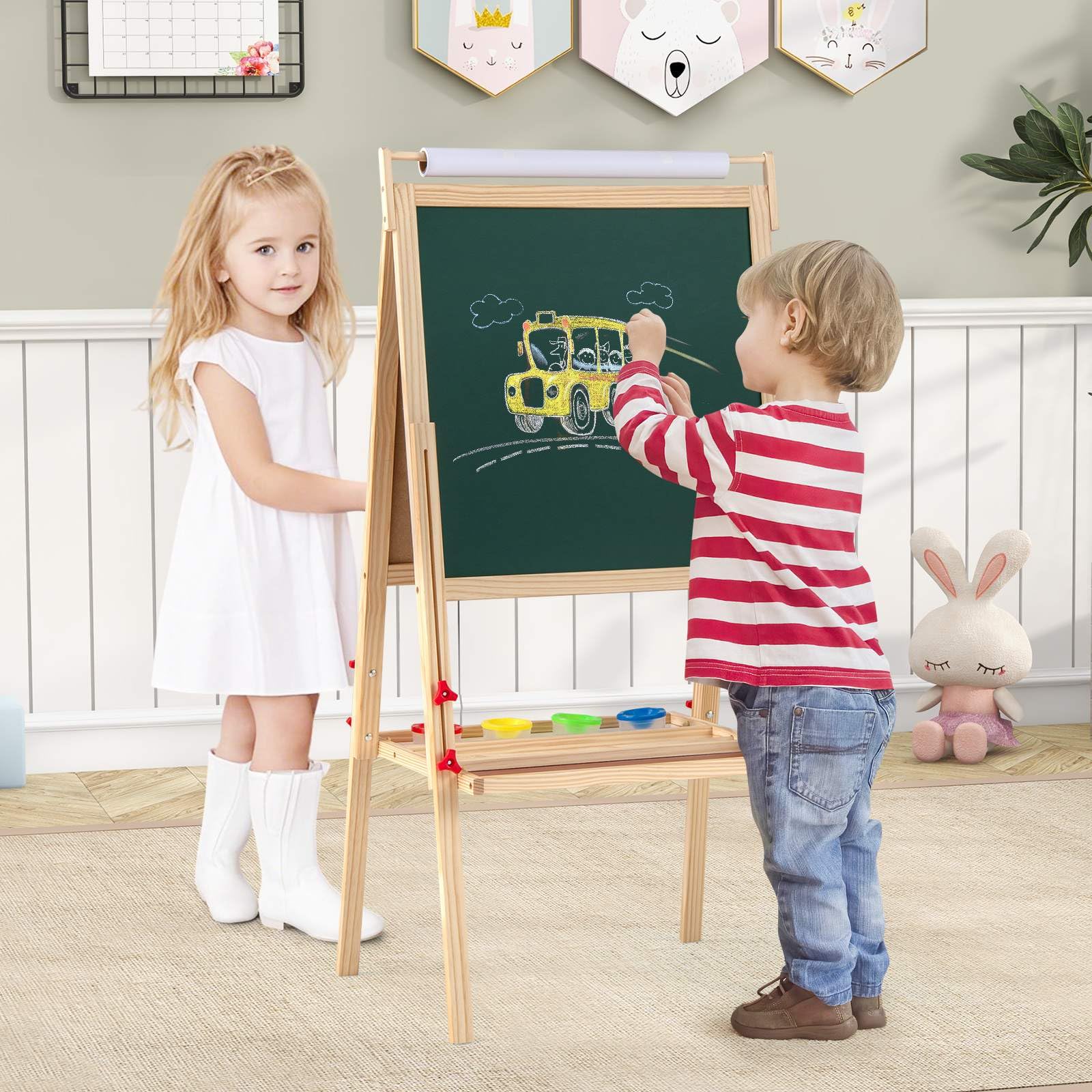 BABY JOY 3 in 1 Easel for Kid, Height Adjustable Wooden Art Easel - Image 9